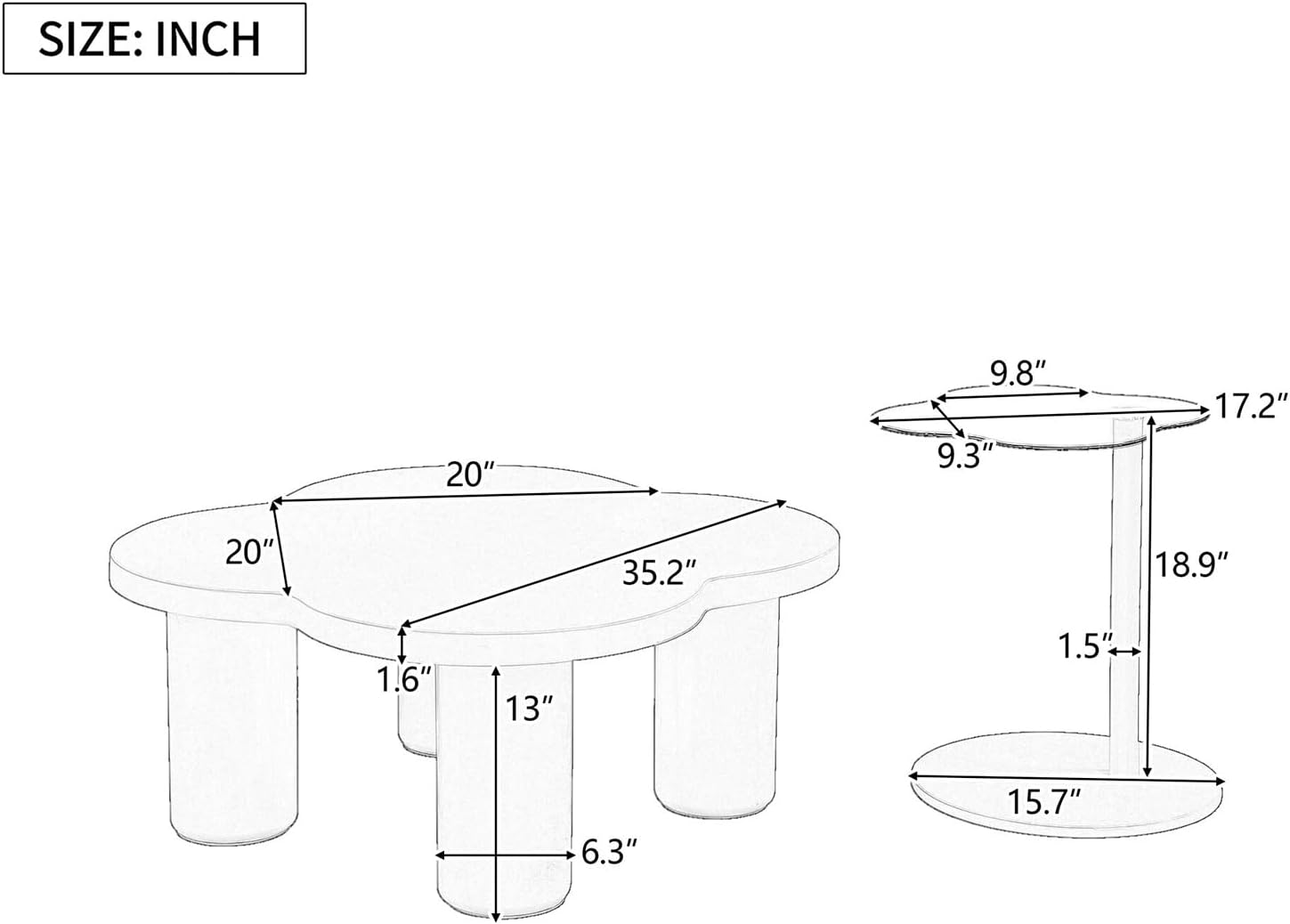 Modern Irregular Glass Coffee Table Set of 2 35.2 Inch