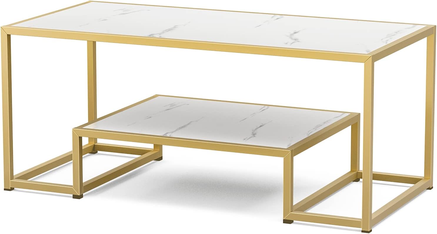 Modern Marble Coffee Table with Shelf