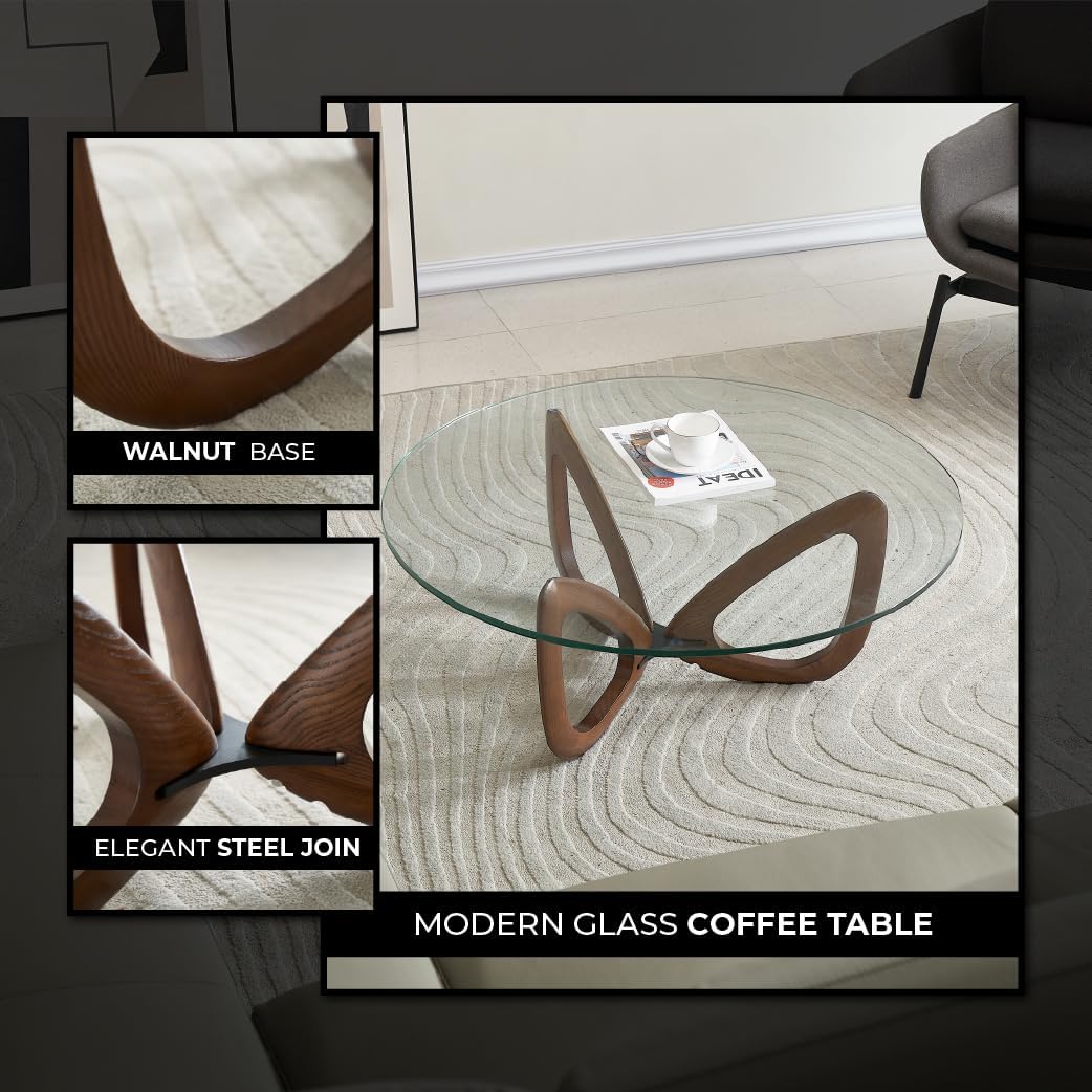 Marco Furniture Gucci Round Glass Coffee Table Walnut