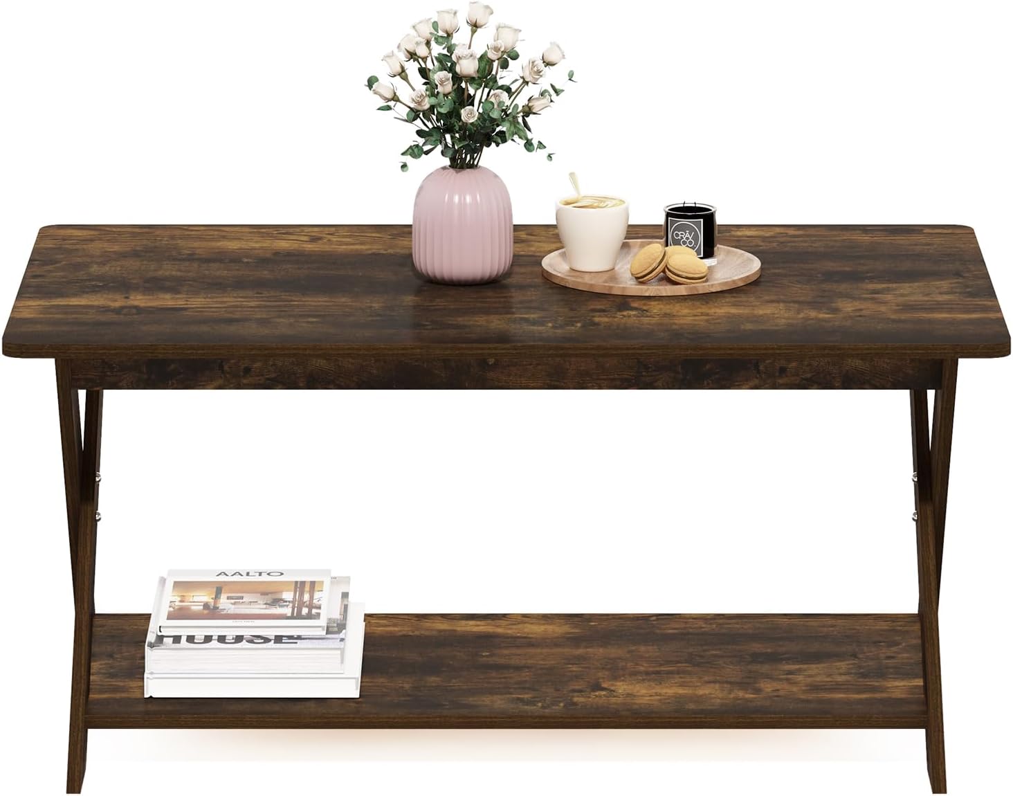 Furinno Modern Simplistic Criss-Crossed Coffee Table, White