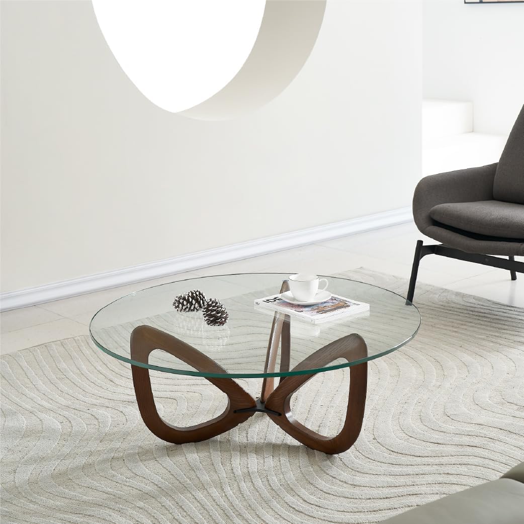 Marco Furniture Gucci Round Glass Coffee Table Walnut