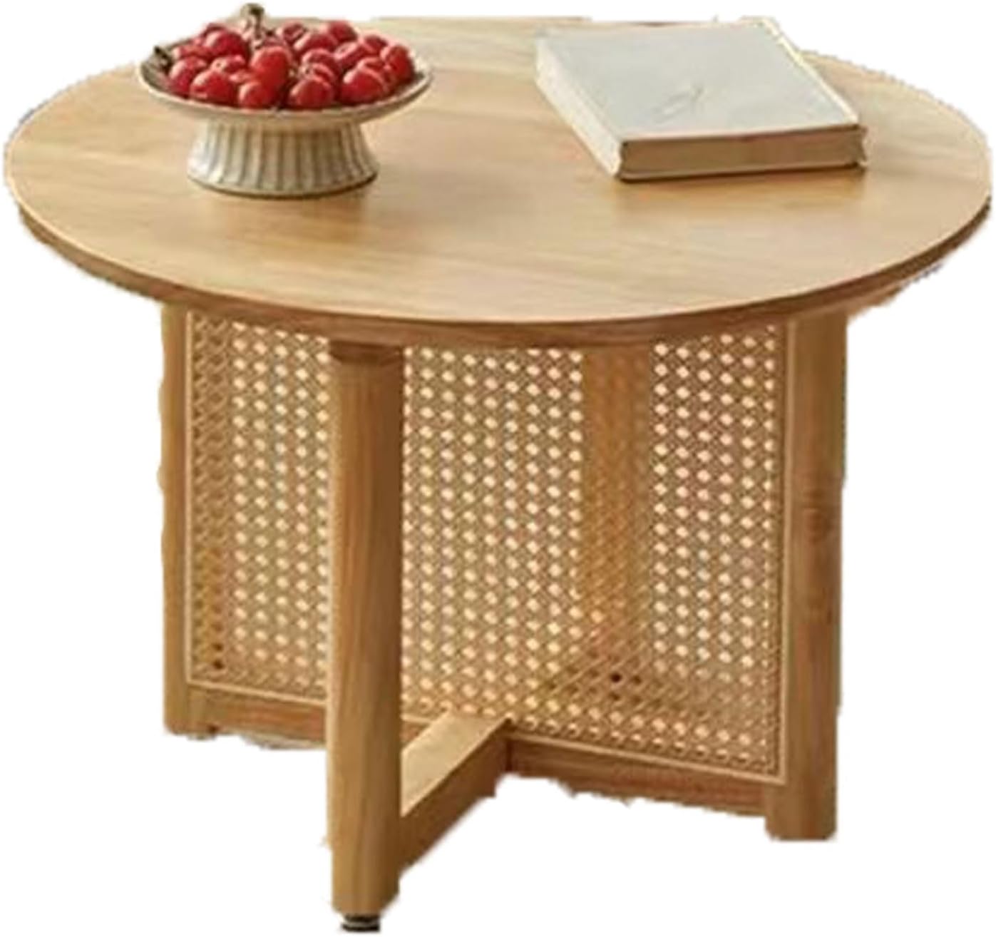 Solid Wood Coffee Table with Rattan Legs – Small