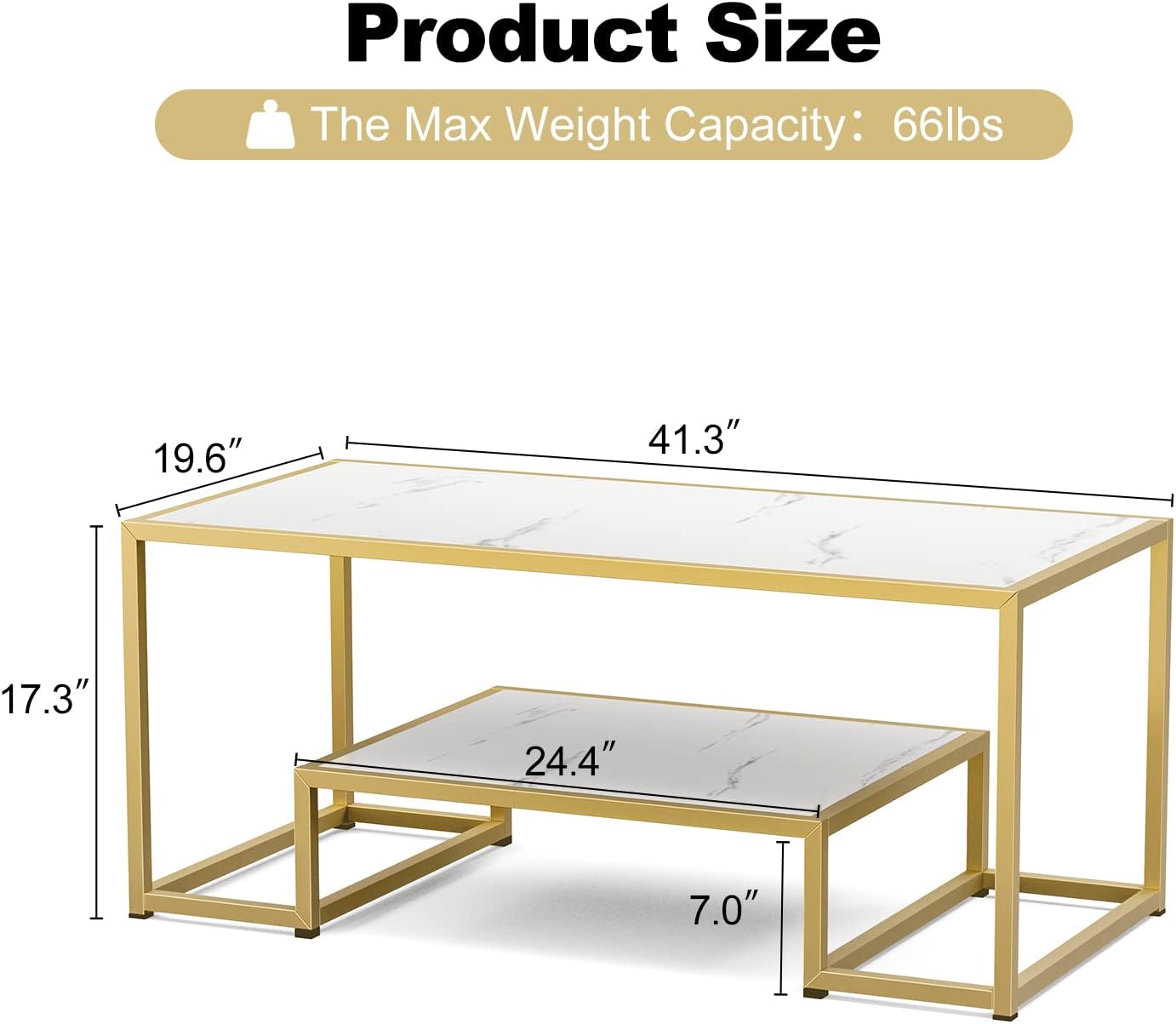 Modern Marble Coffee Table with Shelf