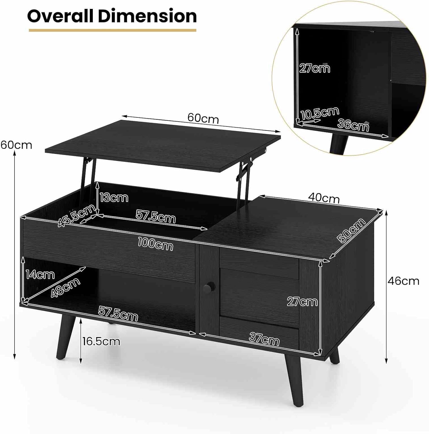 Costway Lift-Top Coffee Table Black