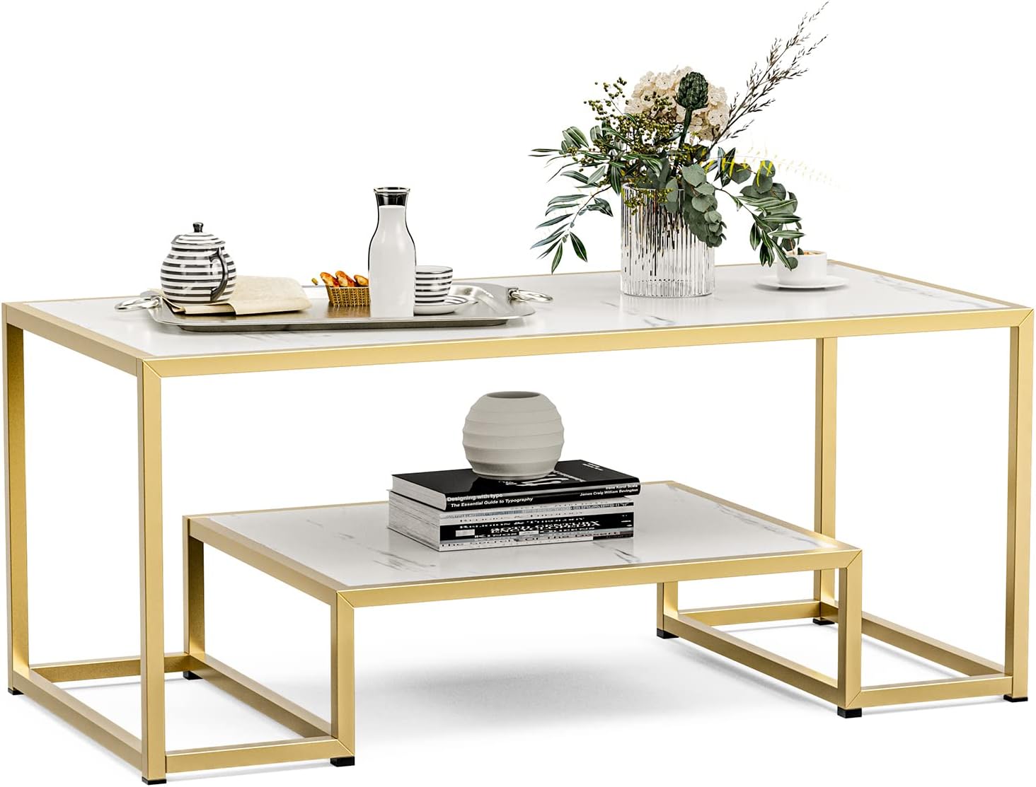 Modern Marble Coffee Table with Shelf