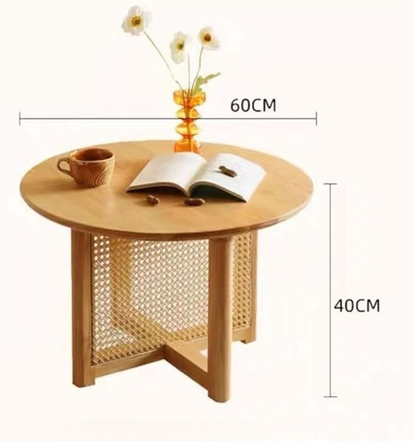 Solid Wood Coffee Table with Rattan Legs – Small