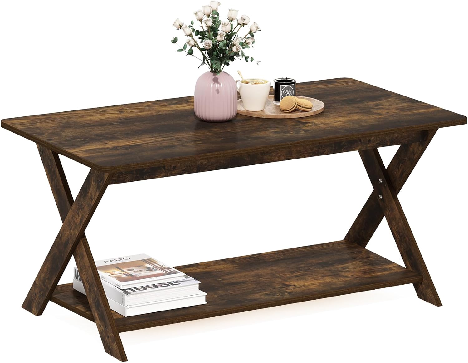 Furinno Modern Simplistic Criss-Crossed Coffee Table, White