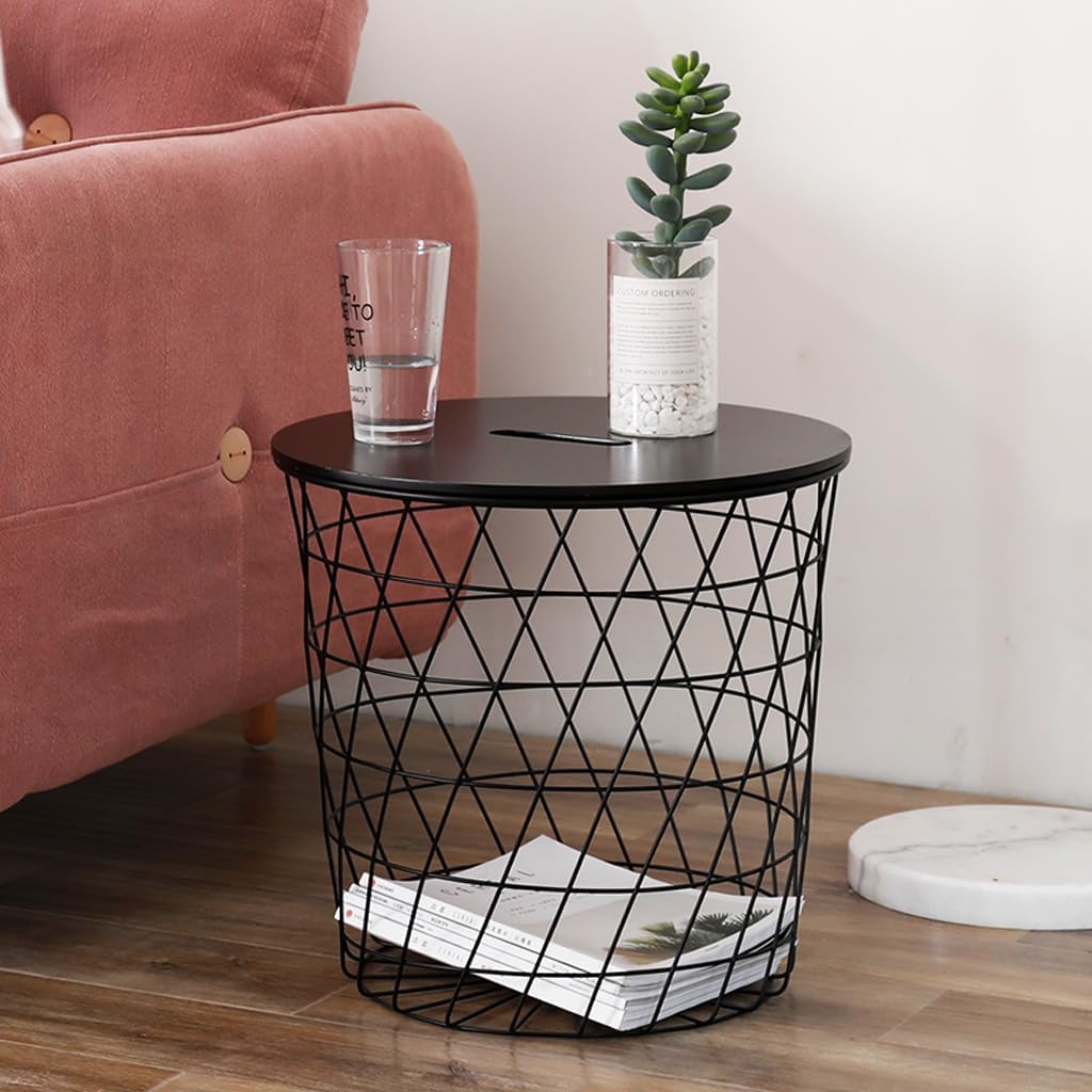 Black Round Wrought Iron End Table