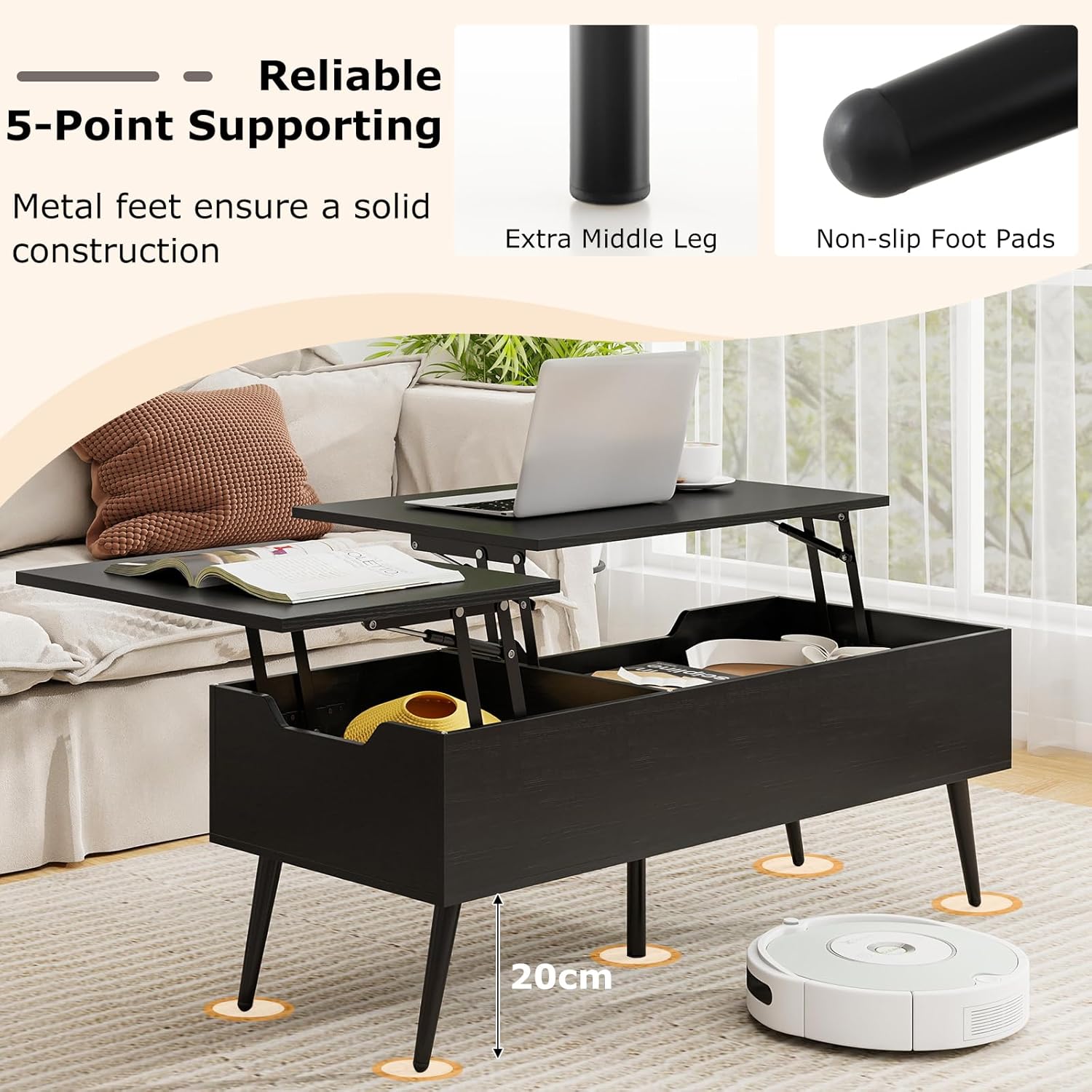 Costway Lift-Top Coffee Table Black