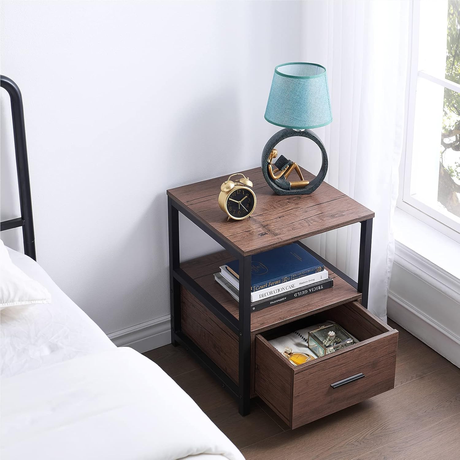 VECELO Brown Side Table 40×40×56 cm