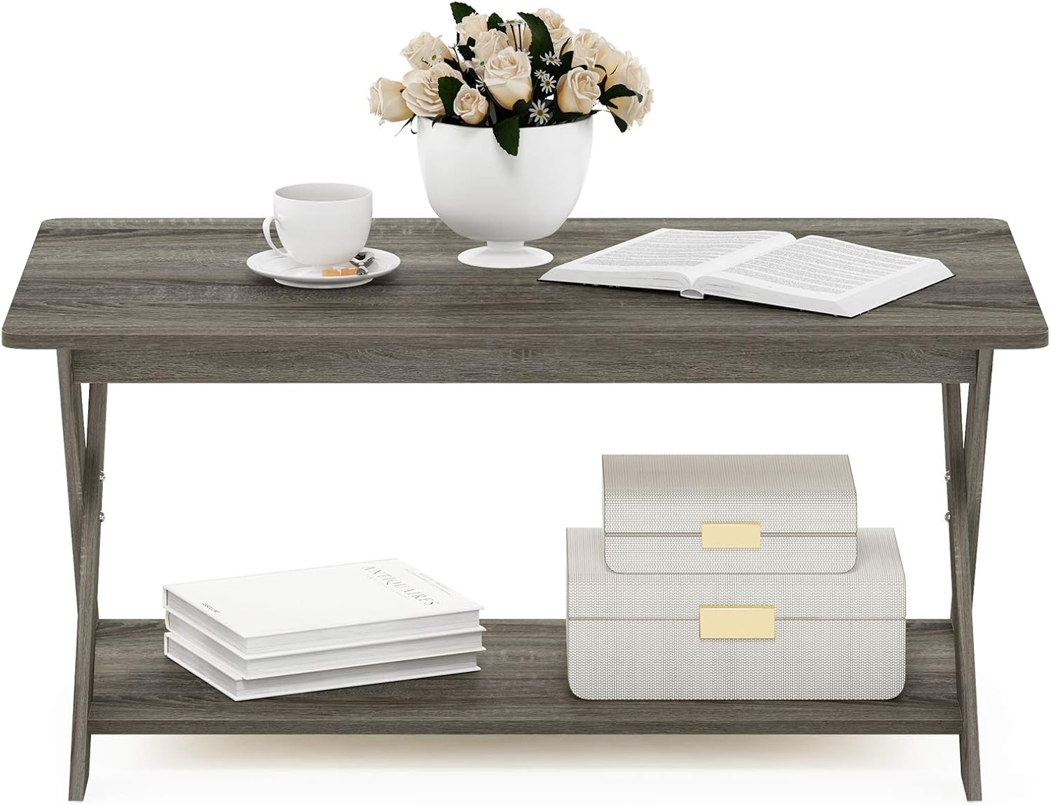 Furinno Modern Simplistic Criss-Crossed Coffee Table, White