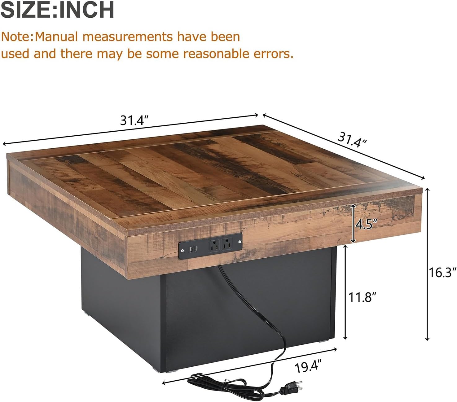 Modern Coffee Table with LED & USB Ports Black 80 cm