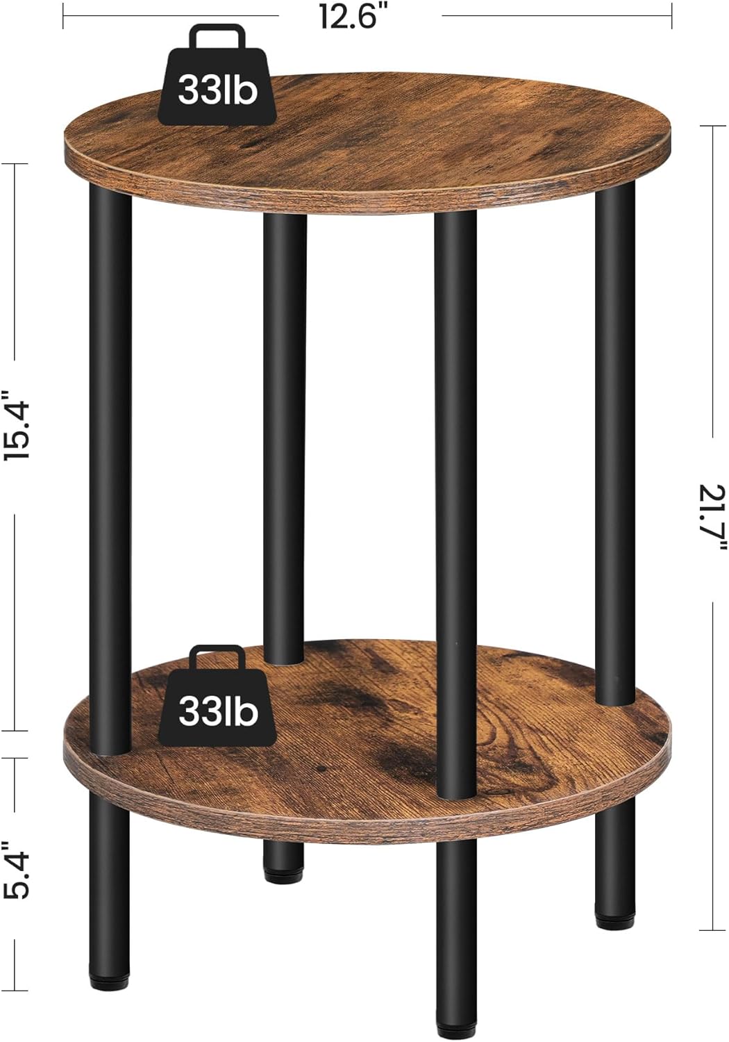 CHOEZON Round Side Table Set of 2 Brown & Black