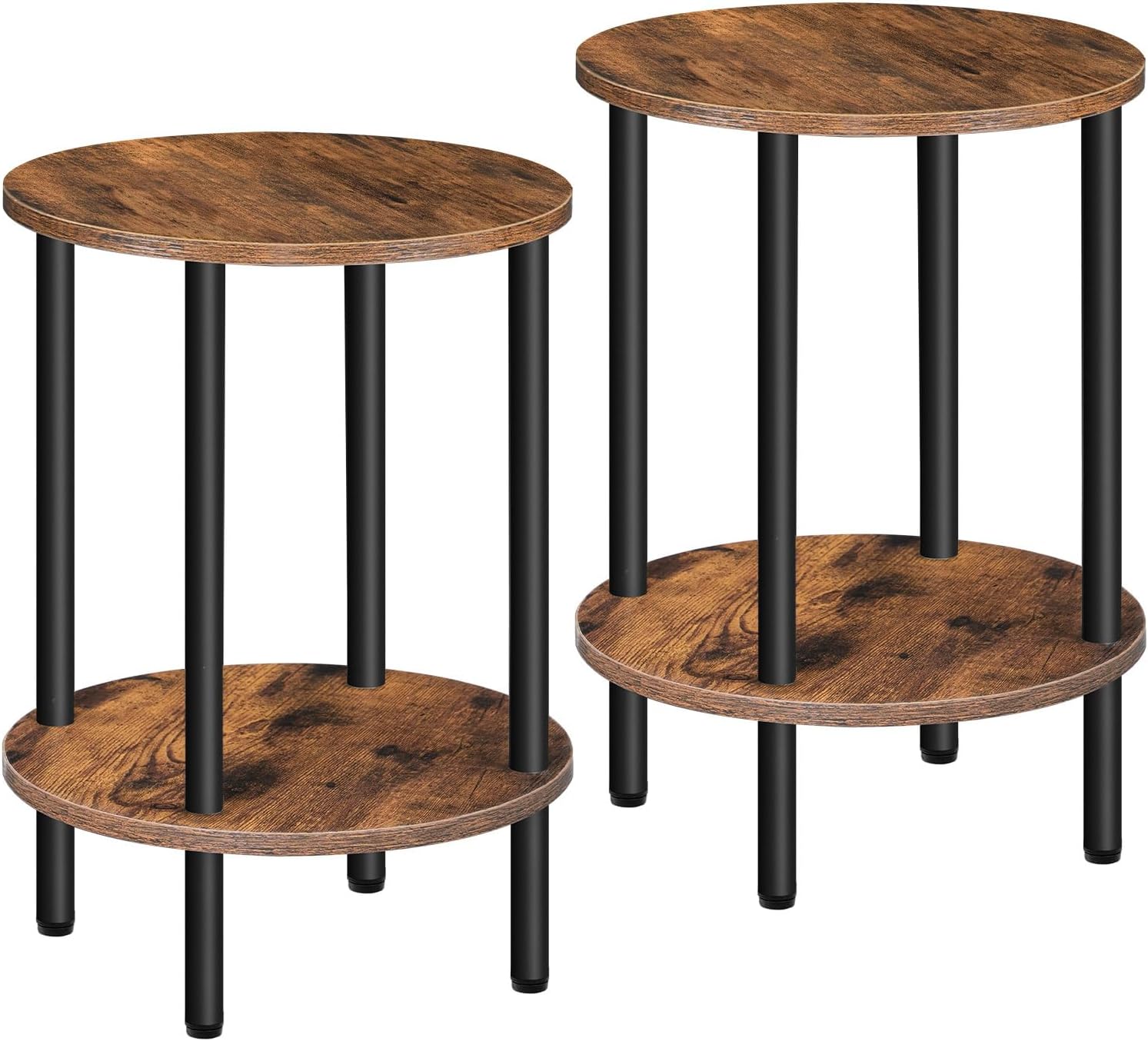 CHOEZON Round Side Table Set of 2 Brown & Black