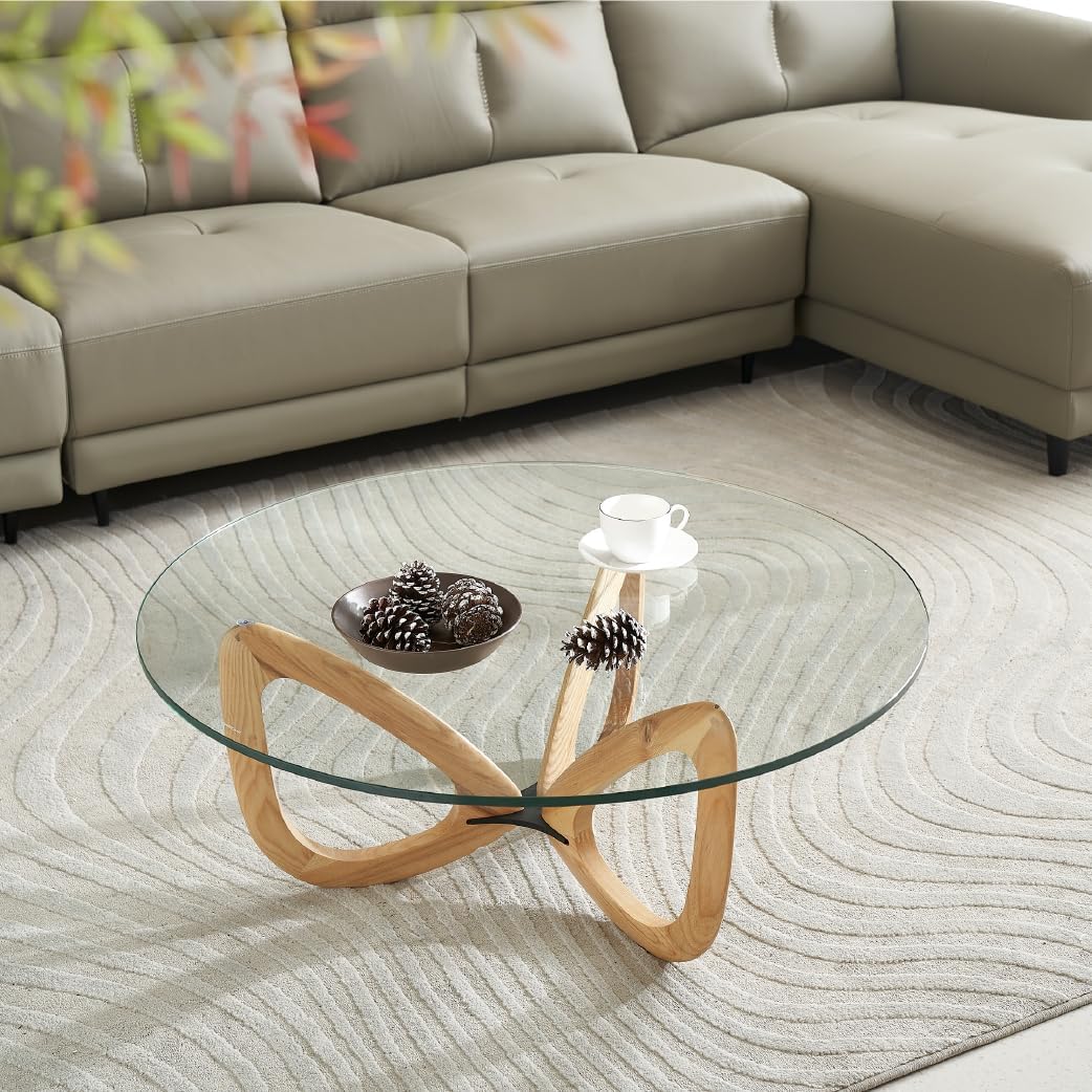 Marco Furniture Gucci Round Glass Coffee Table Walnut