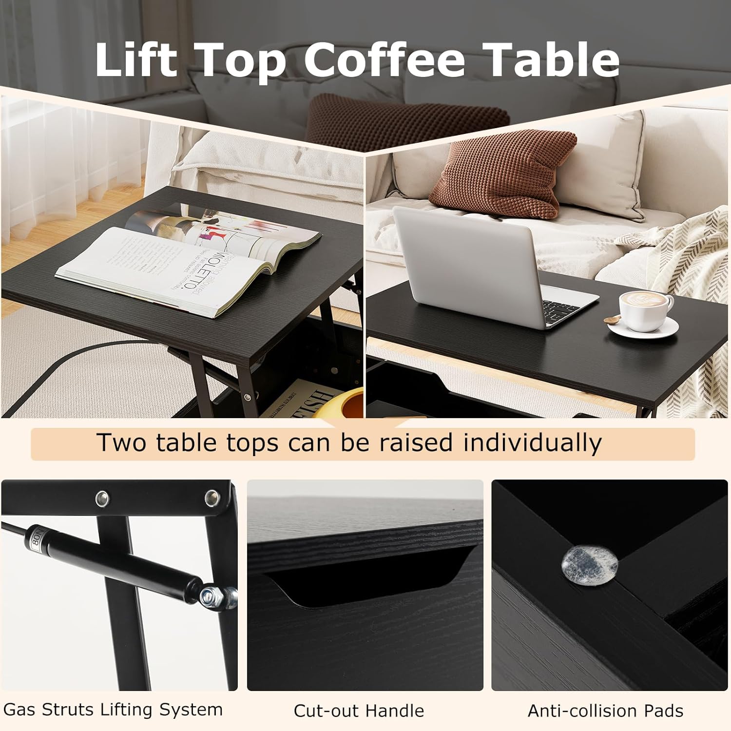 Costway Lift-Top Coffee Table Black