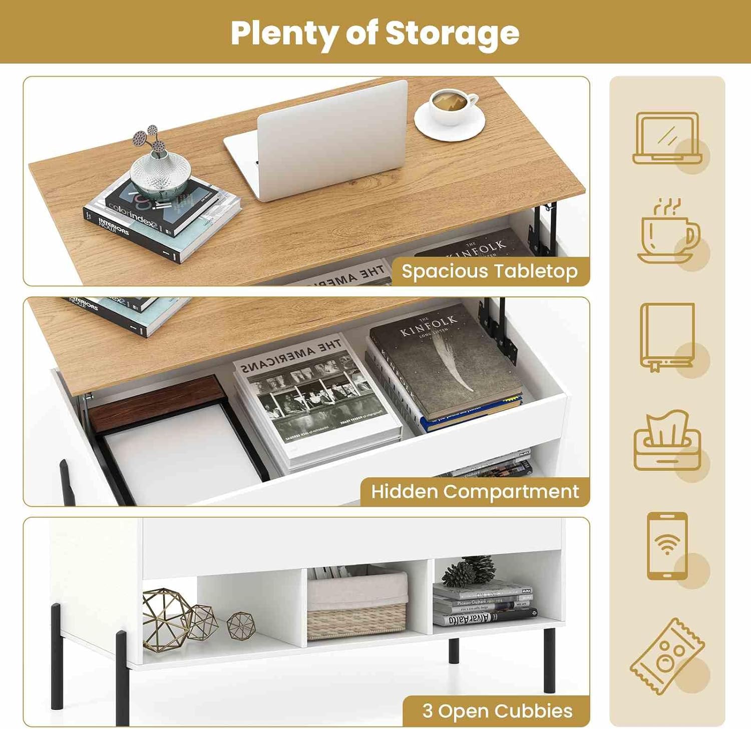 Costway Lift-Top Coffee Table Black