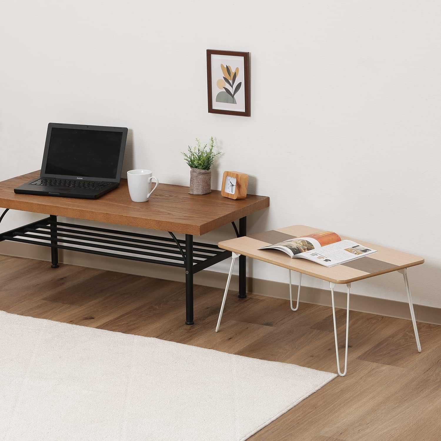 Fuji Trade Veneer Folding Low Table 60 cm Brown