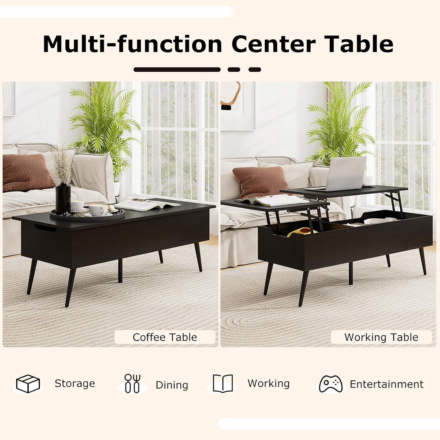 Costway Lift-Top Coffee Table Black