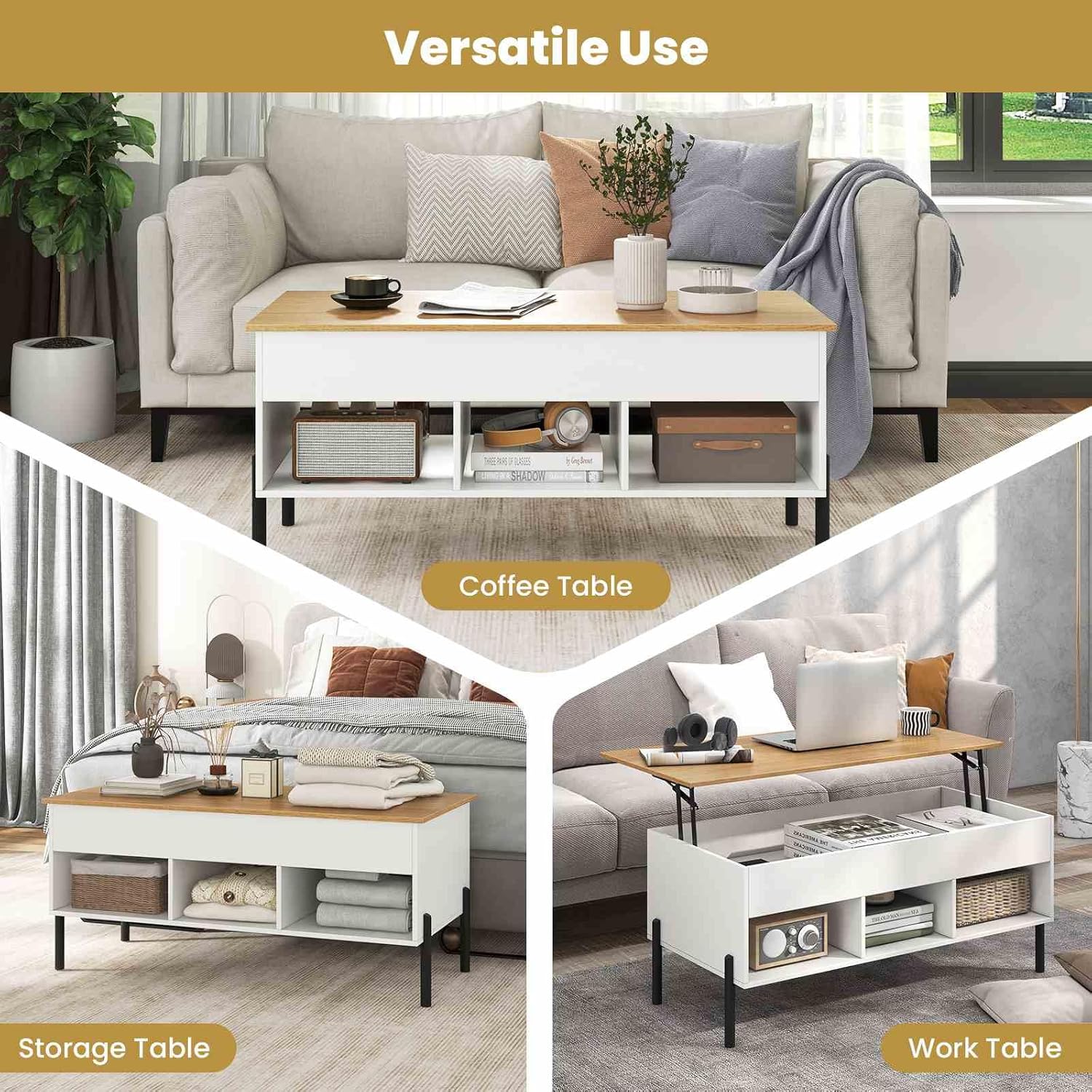 Costway Lift-Top Coffee Table Black