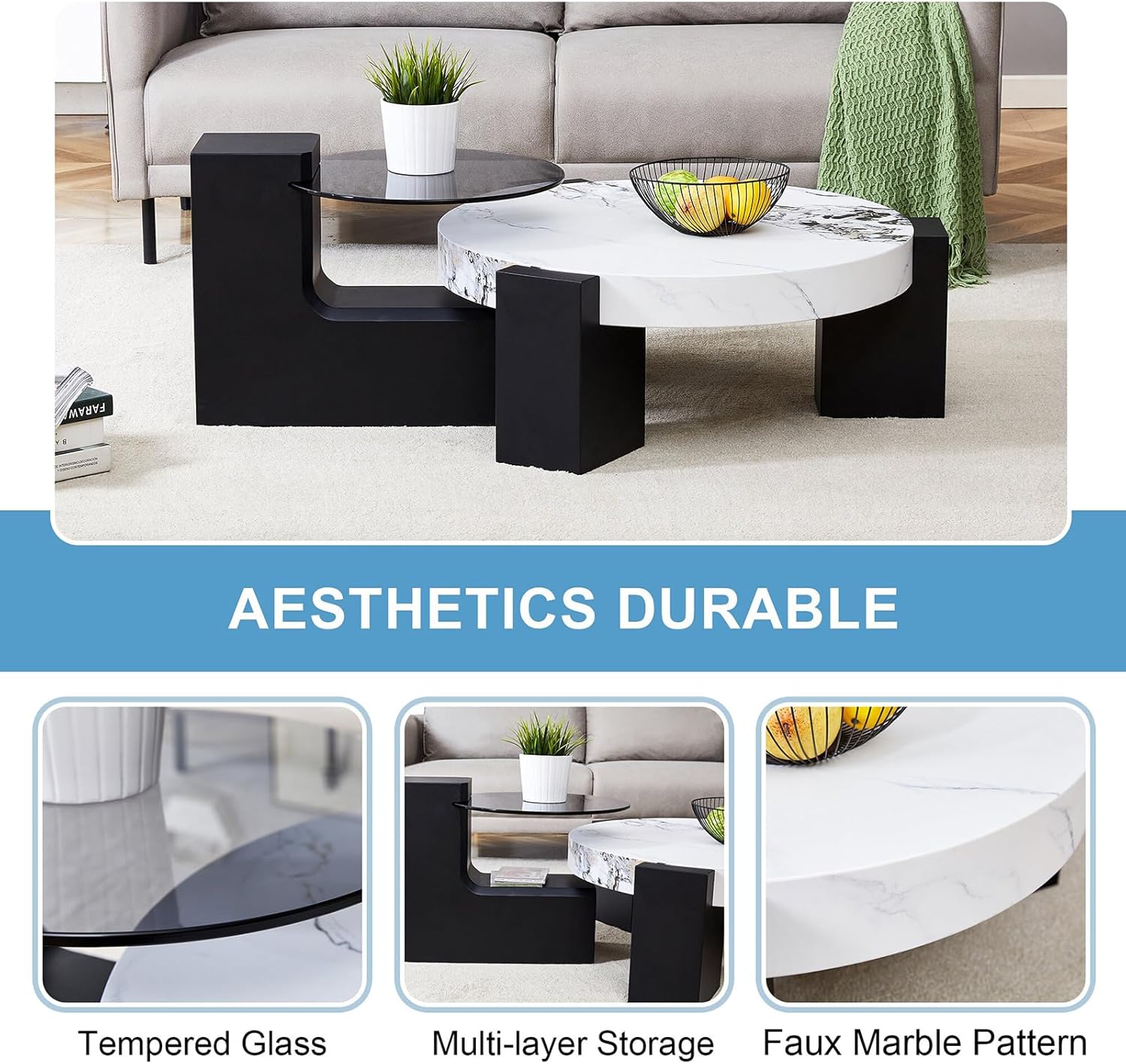 Modern Double-Layer Coffee Table – Black