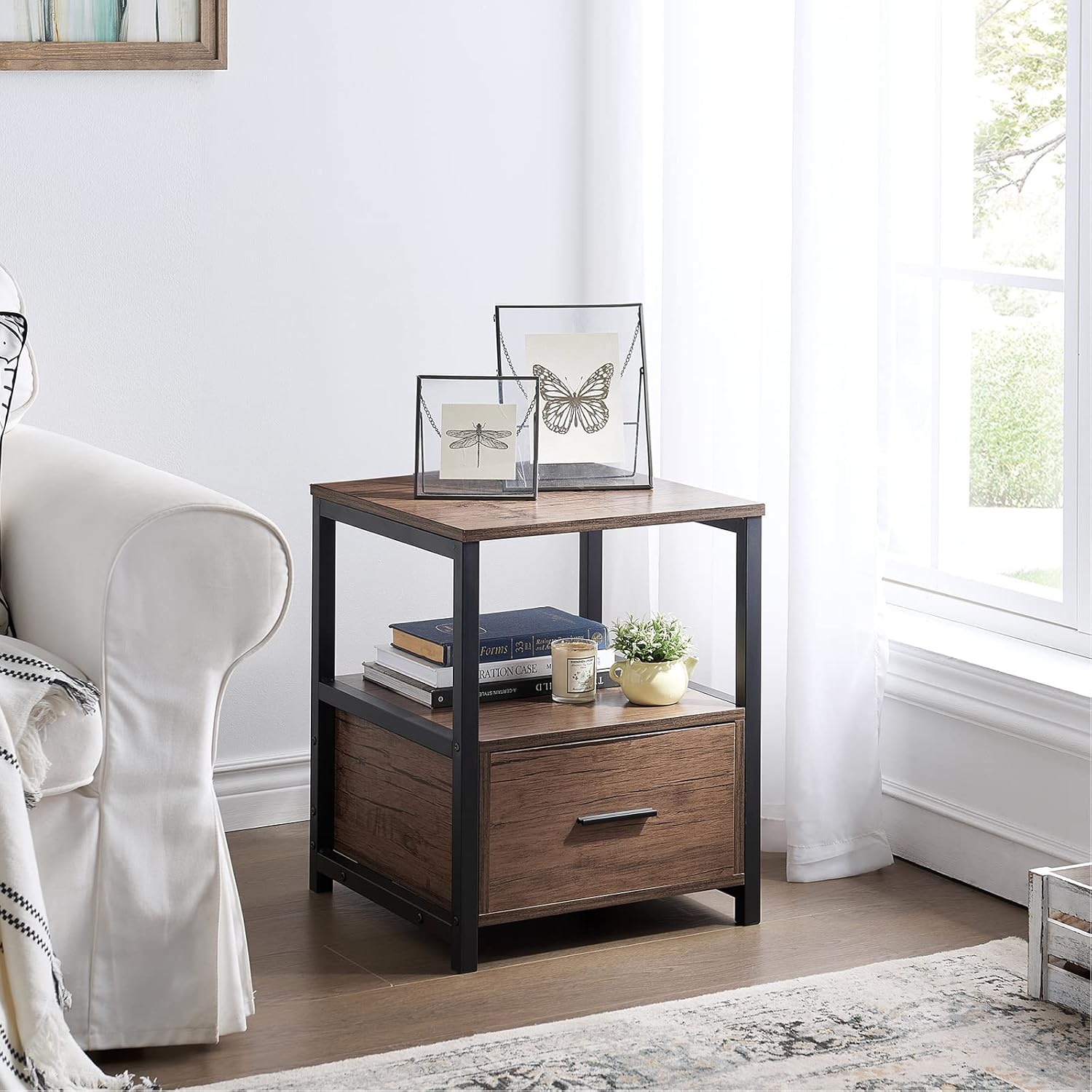 VECELO Brown Side Table 40×40×56 cm