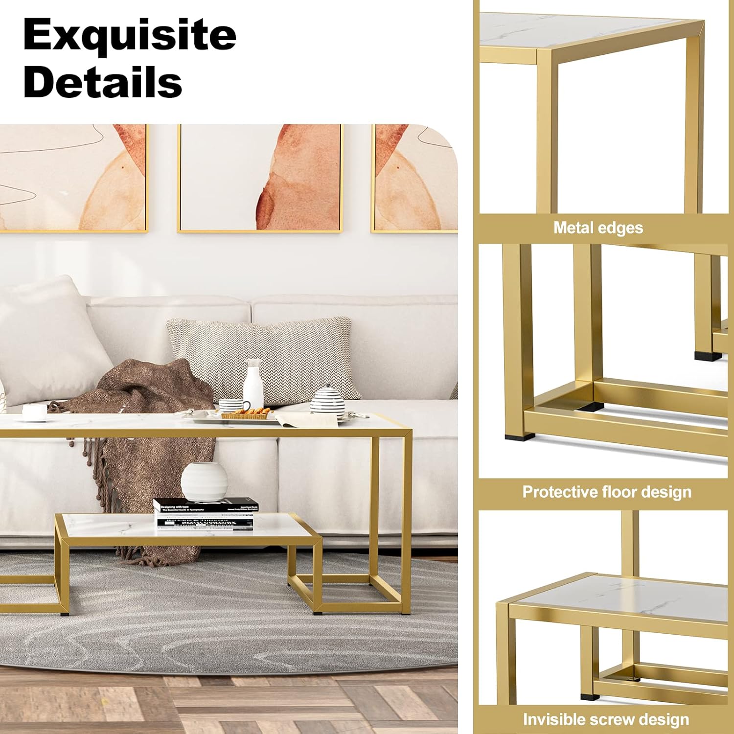 Modern Marble Coffee Table with Shelf