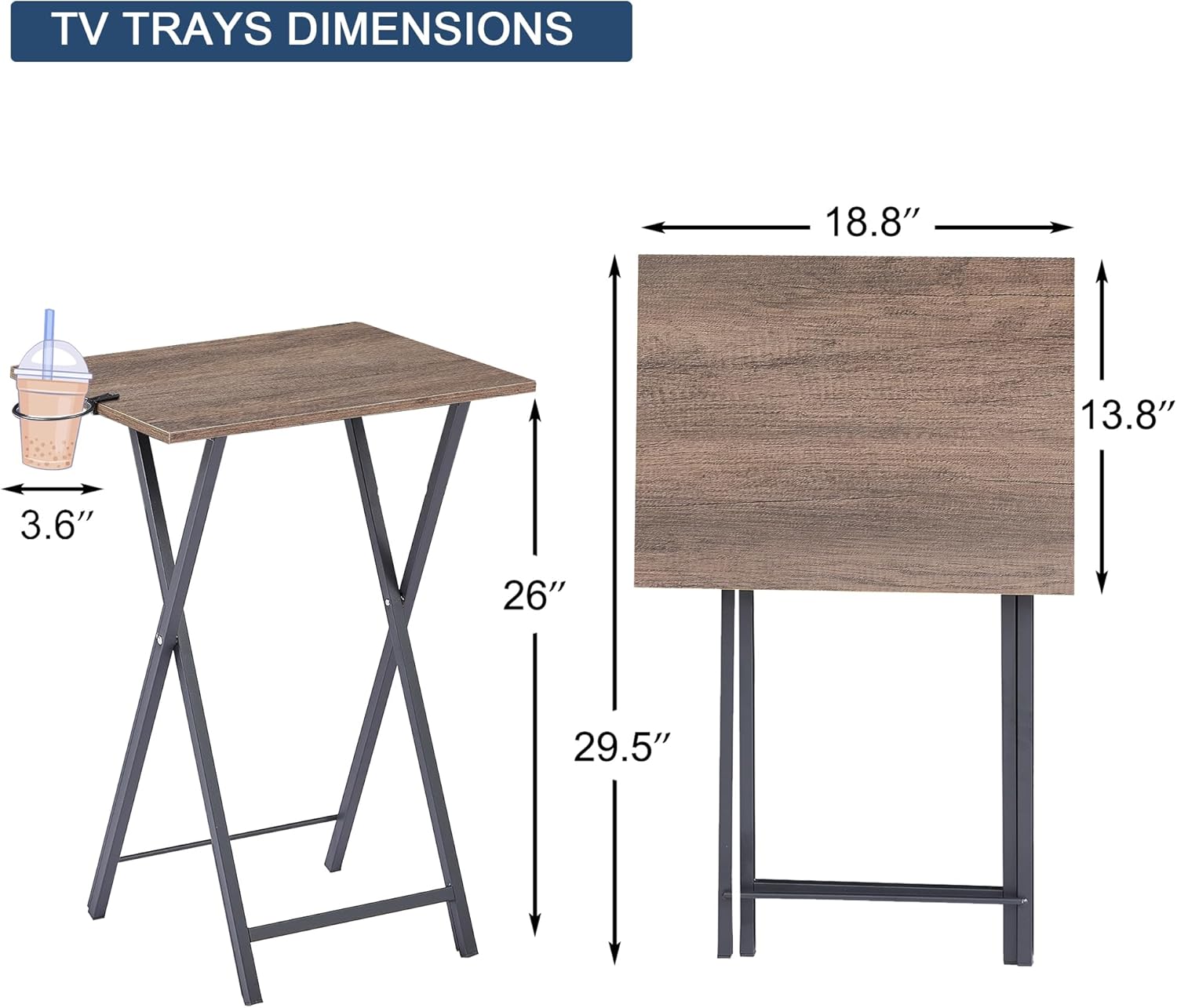 VECELO TV Tray Set of 2 48×38×75 cm