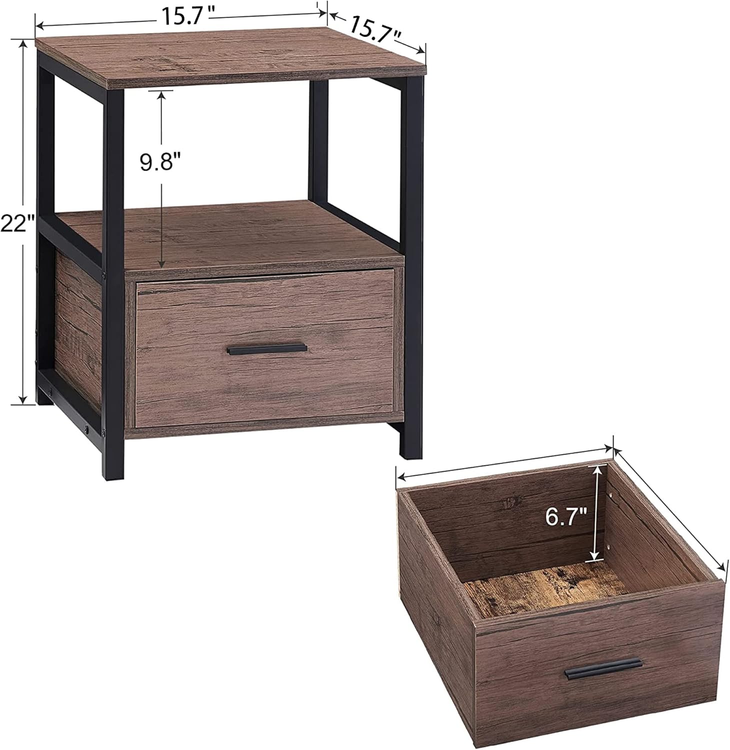 VECELO Brown Side Table 40×40×56 cm