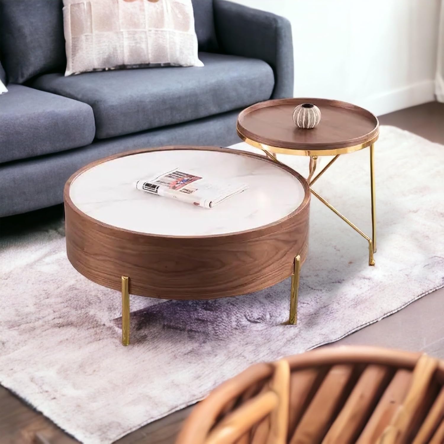 White Round Smart Coffee Table 80cm