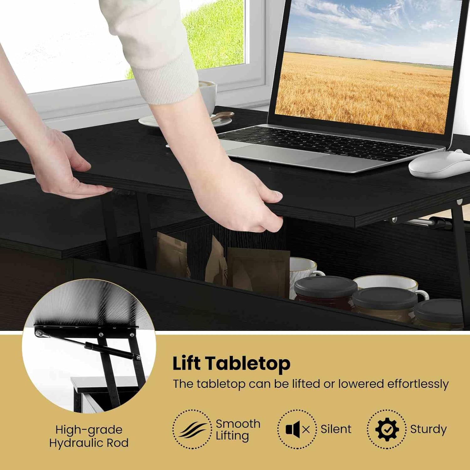 Costway Lift-Top Coffee Table Black