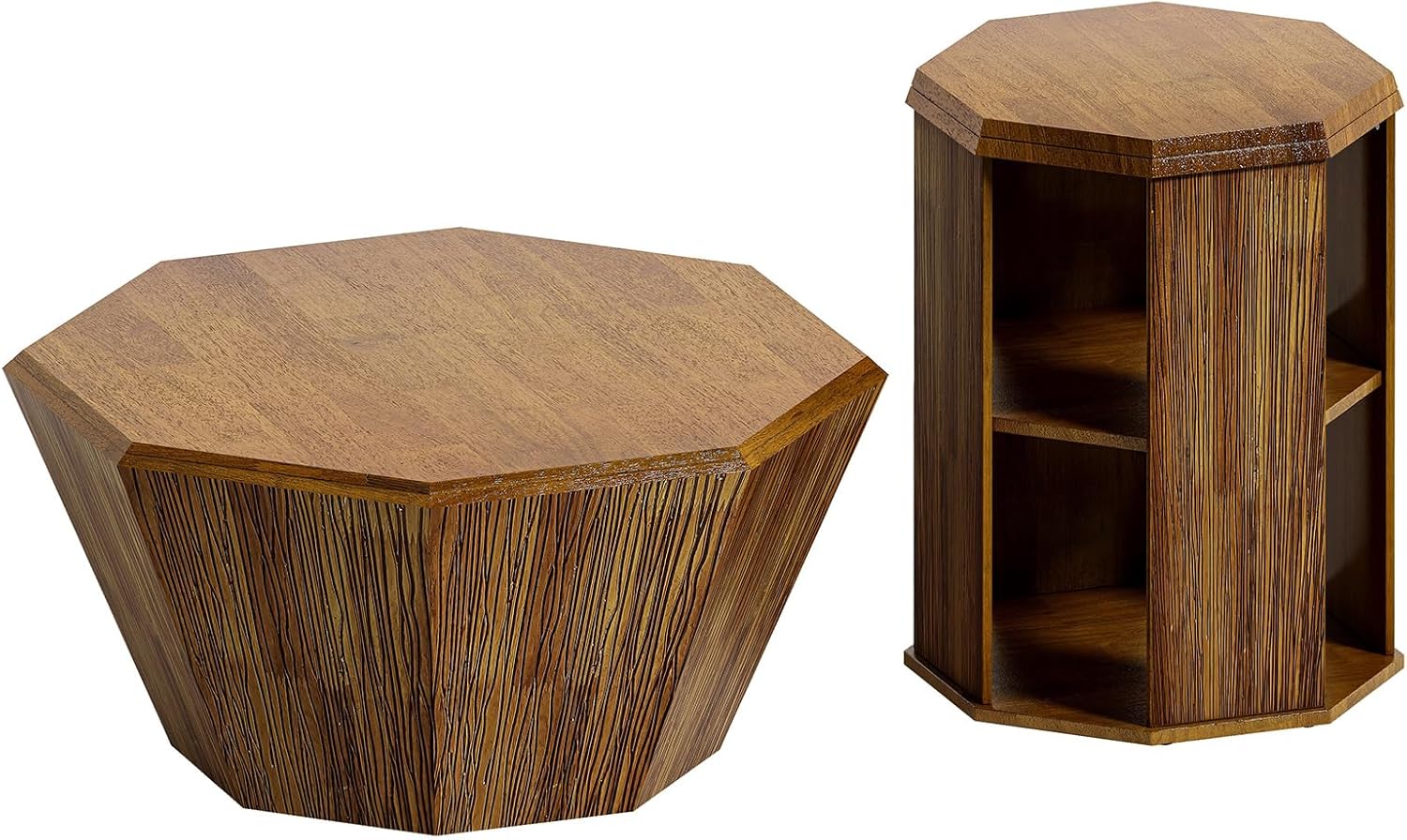 QVK Octagonal Walnut Coffee Table Set 31.5in