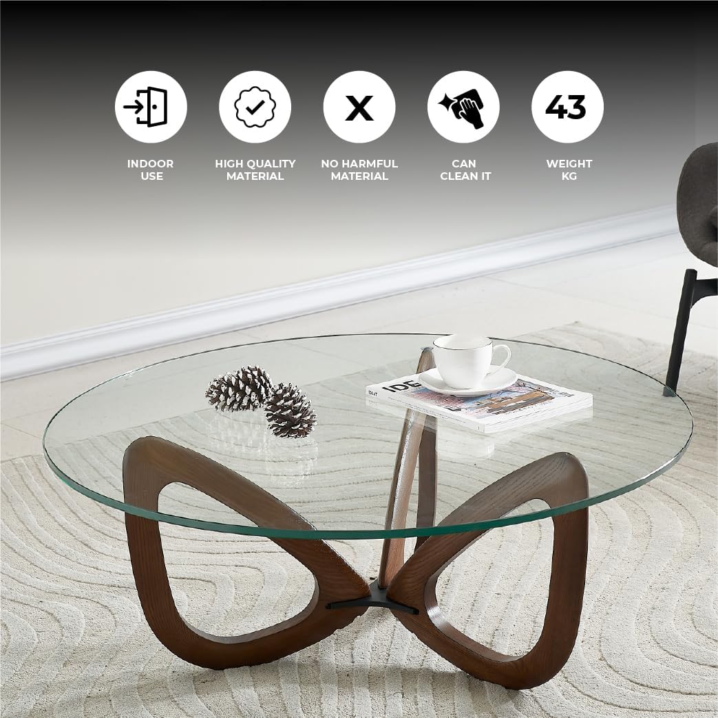 Marco Furniture Gucci Round Glass Coffee Table Walnut