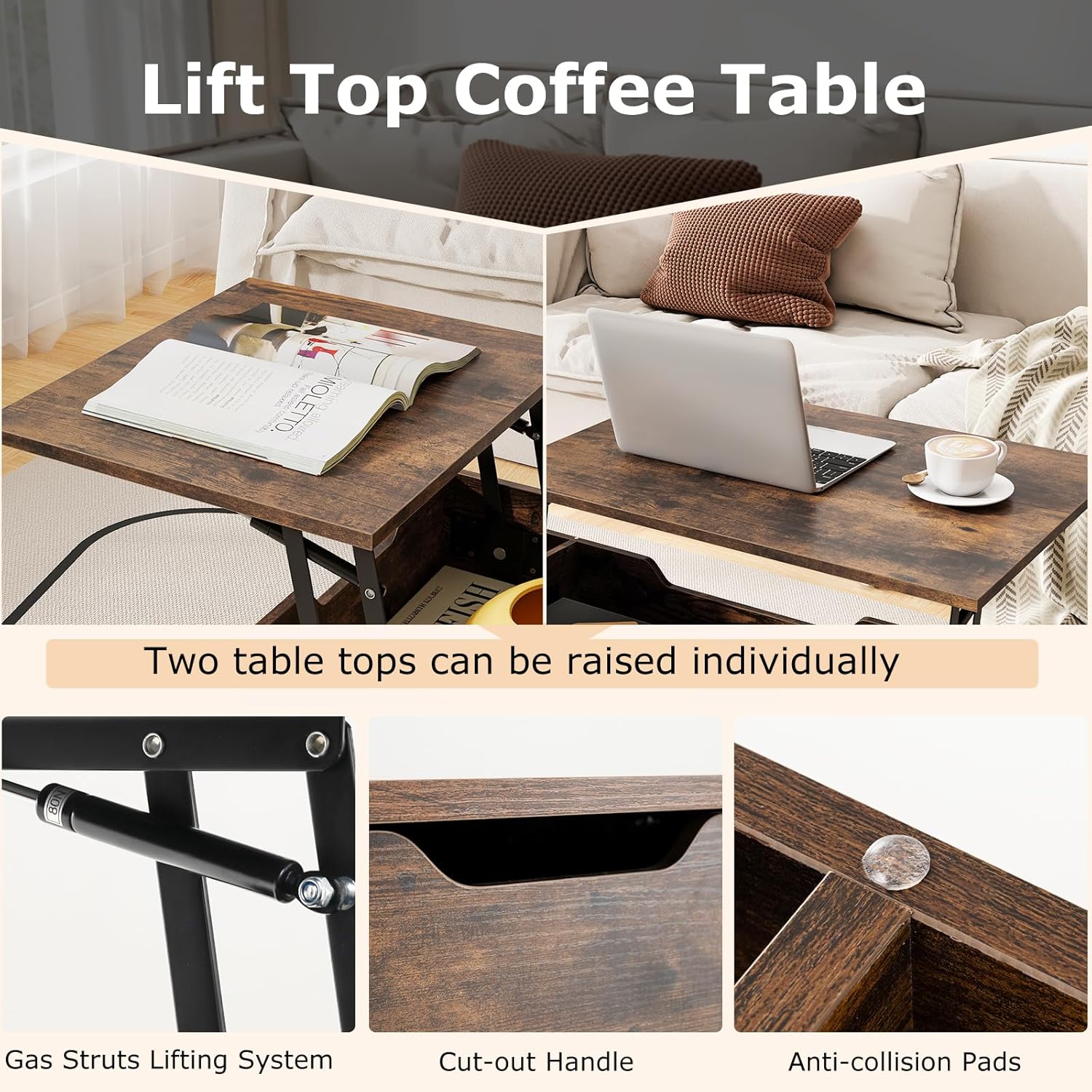 Costway Lift-Top Coffee Table Black