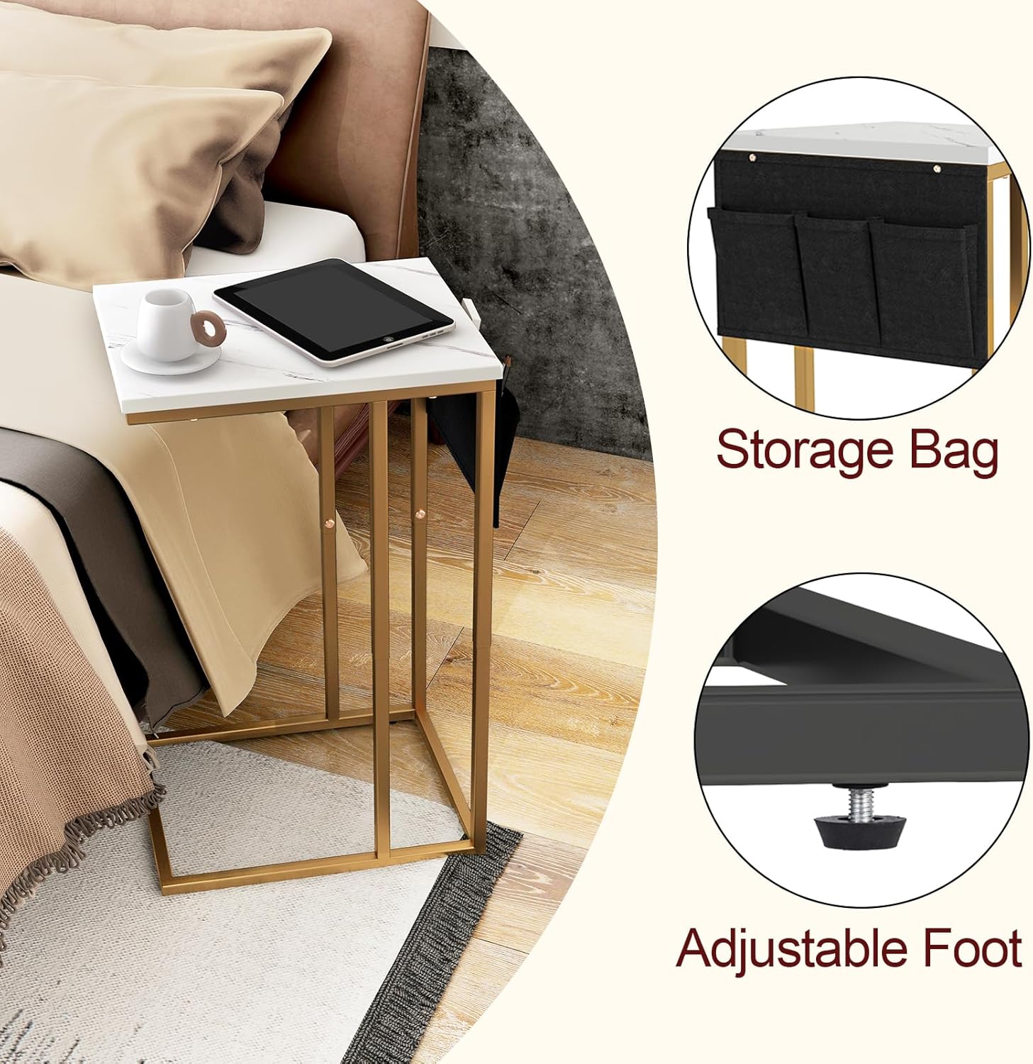 Livofloral C-Shape Side Tables Set 40×30×64 cm