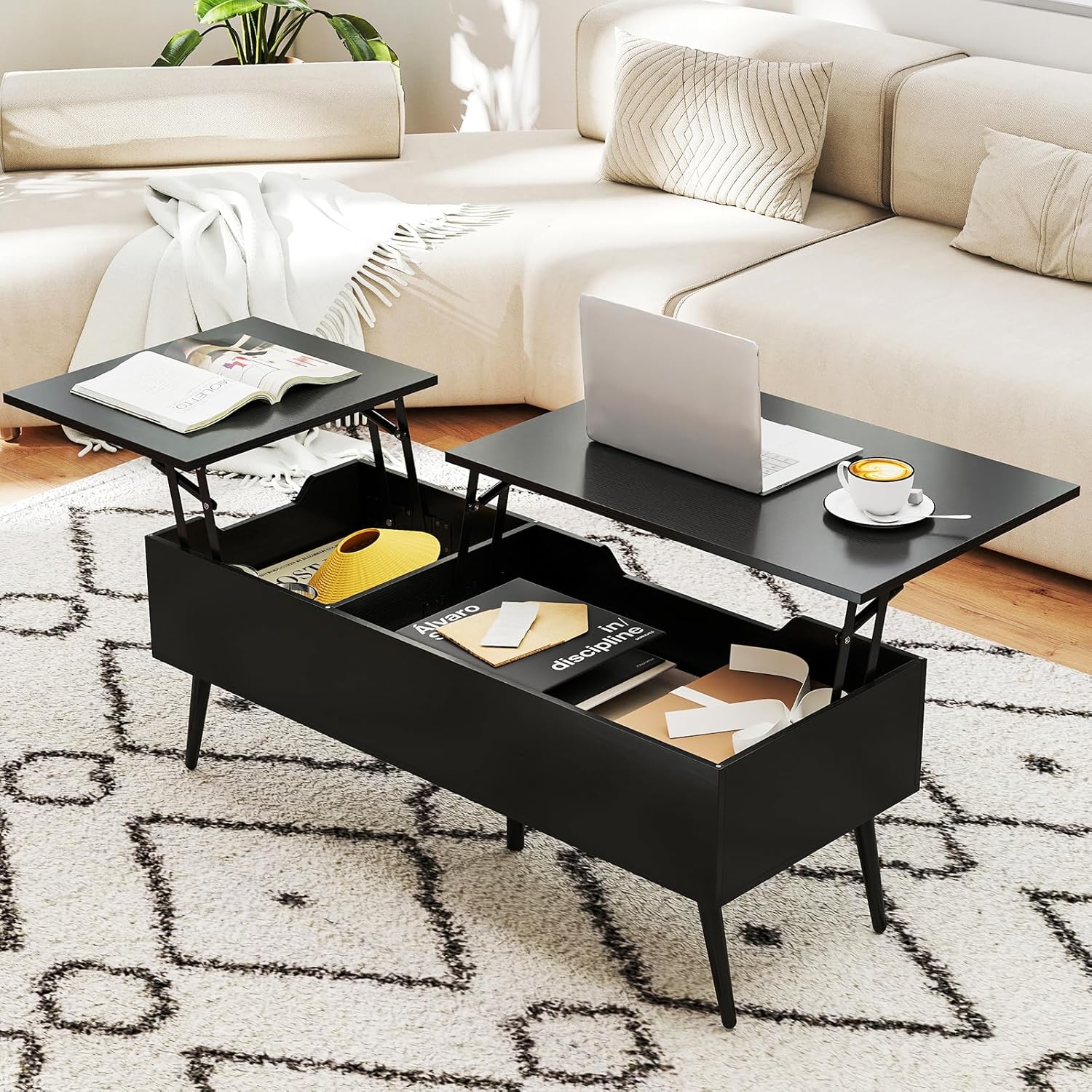 Costway Lift-Top Coffee Table Black