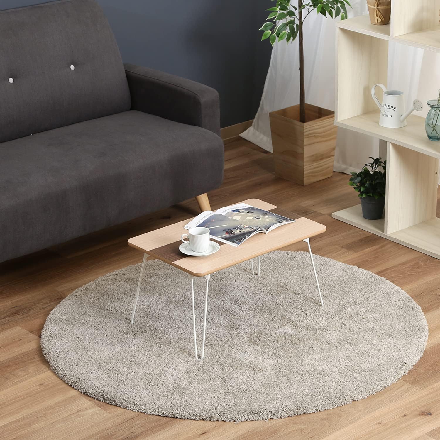 Fuji Trade Veneer Folding Low Table 60 cm Brown