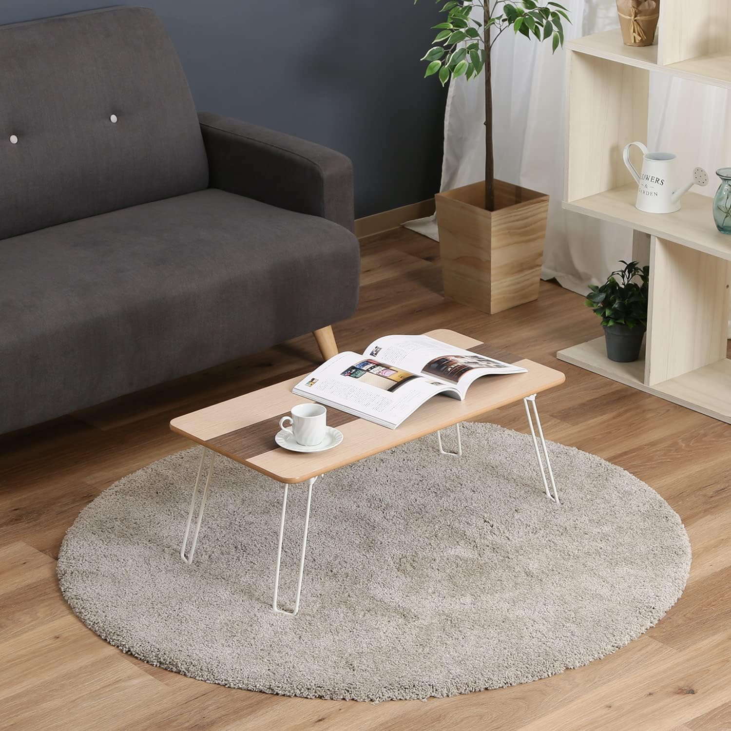 Fuji Trade Veneer Folding Low Table 60 cm Brown