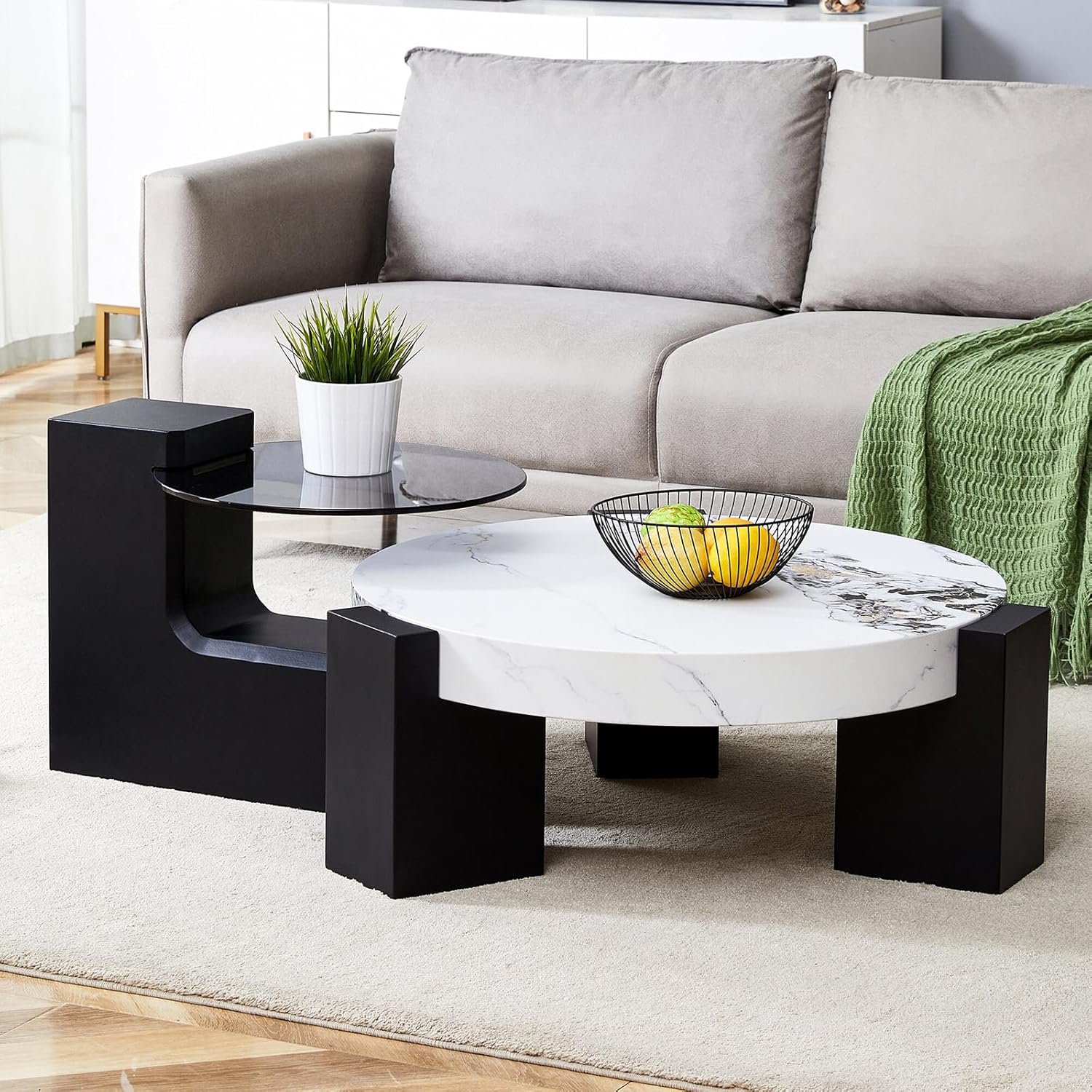 Modern Double-Layer Coffee Table – Black