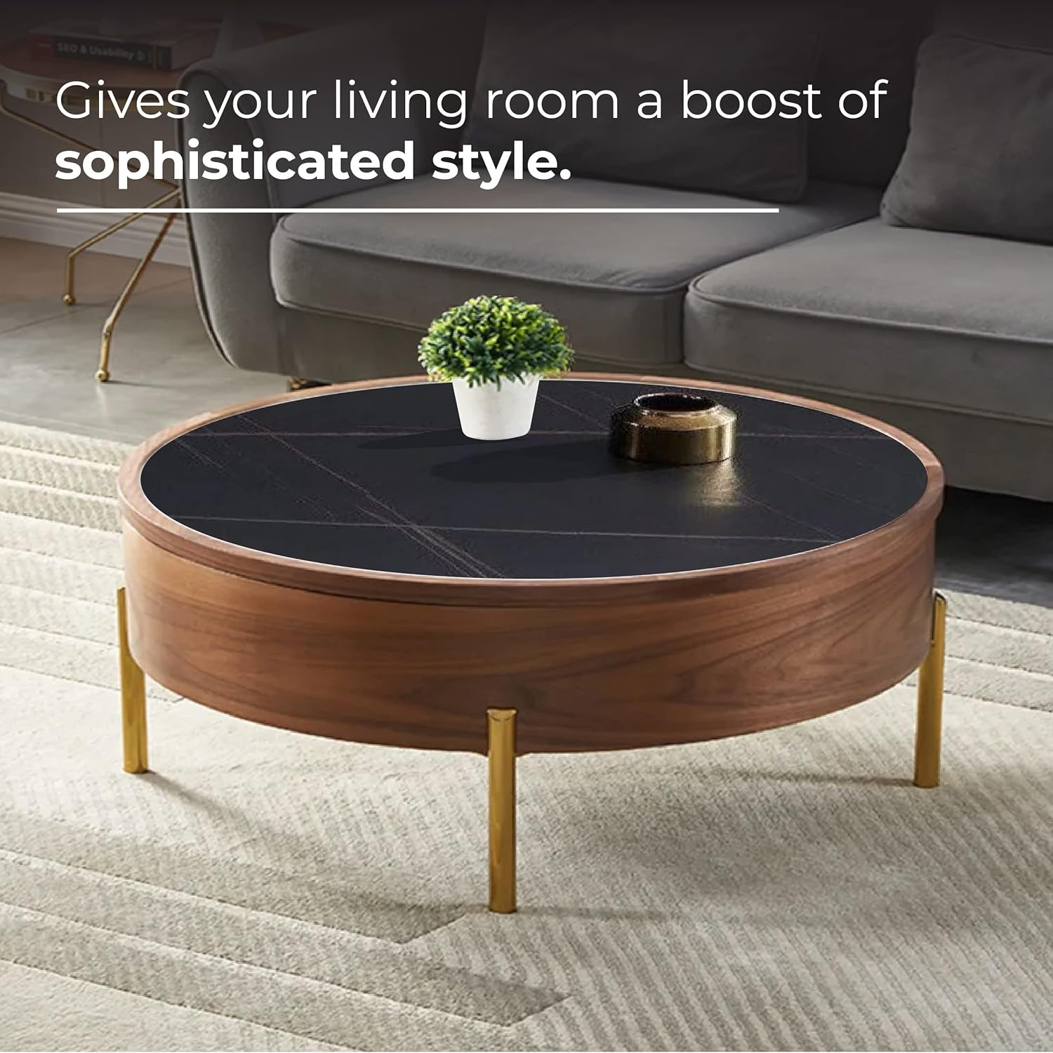 White Round Smart Coffee Table 80cm