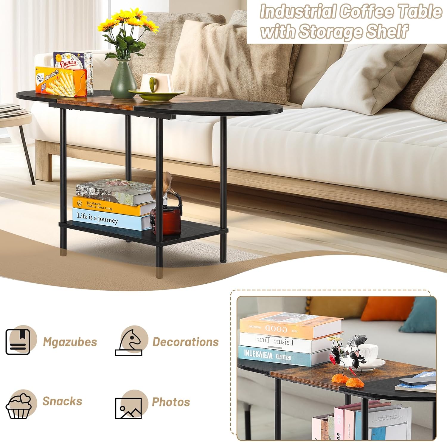 Nandae Modern Coffee Table 90×40×47 cm Black