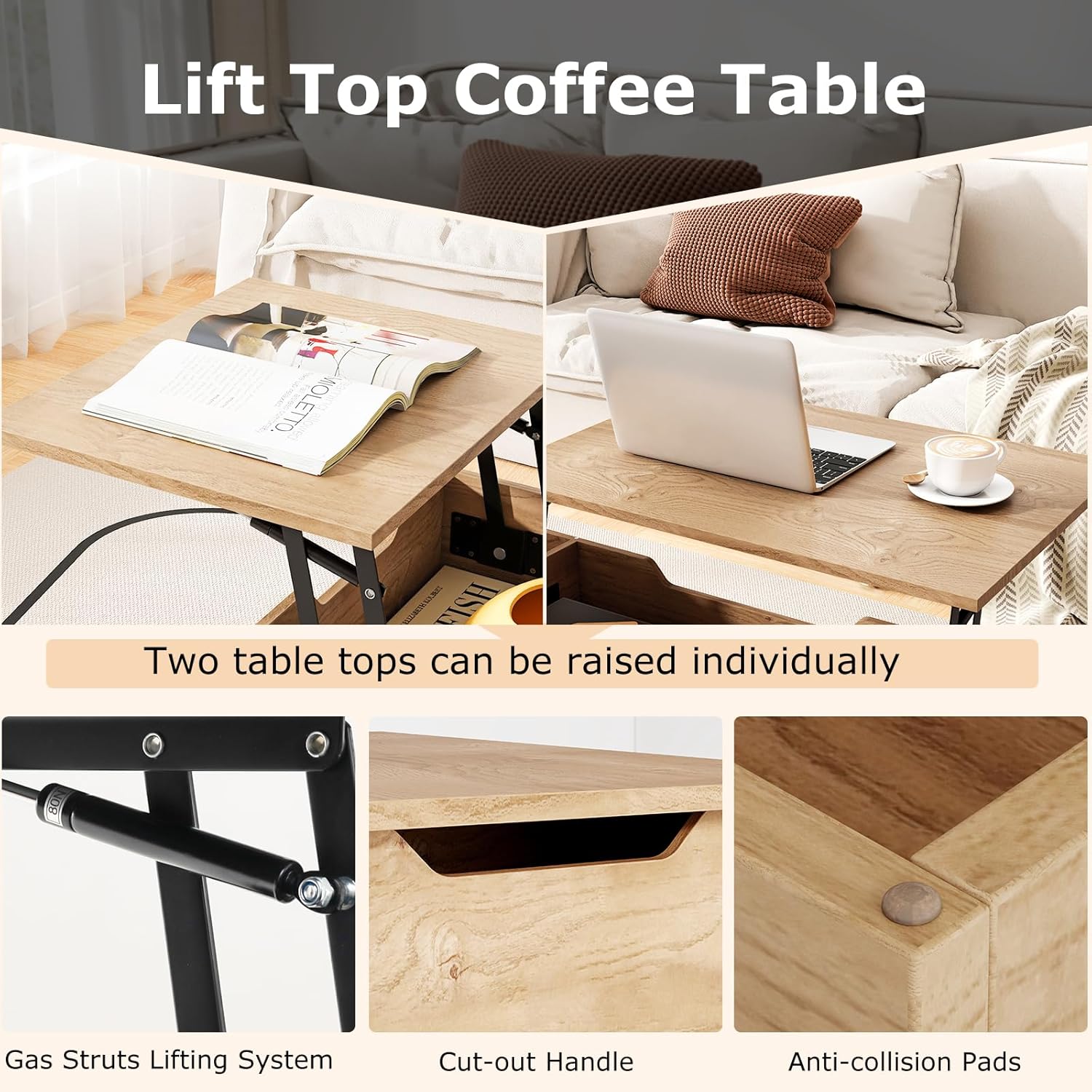 Costway Lift-Top Coffee Table Black