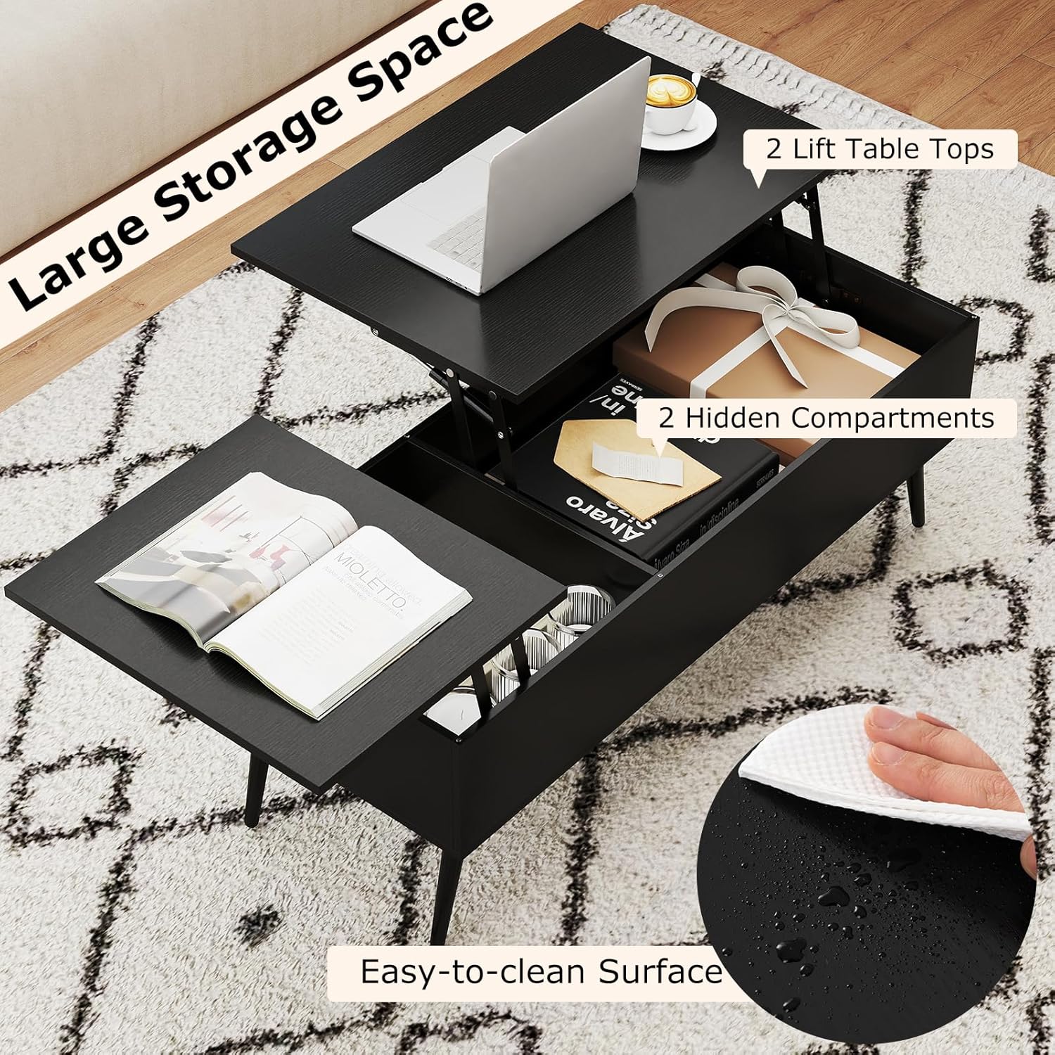 Costway Lift-Top Coffee Table Black