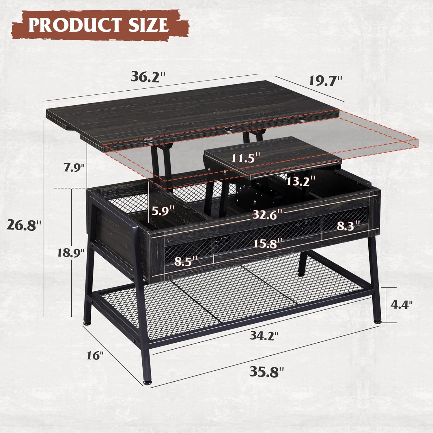 WLIVE Lift Top Multi-Function Coffee Table – Black