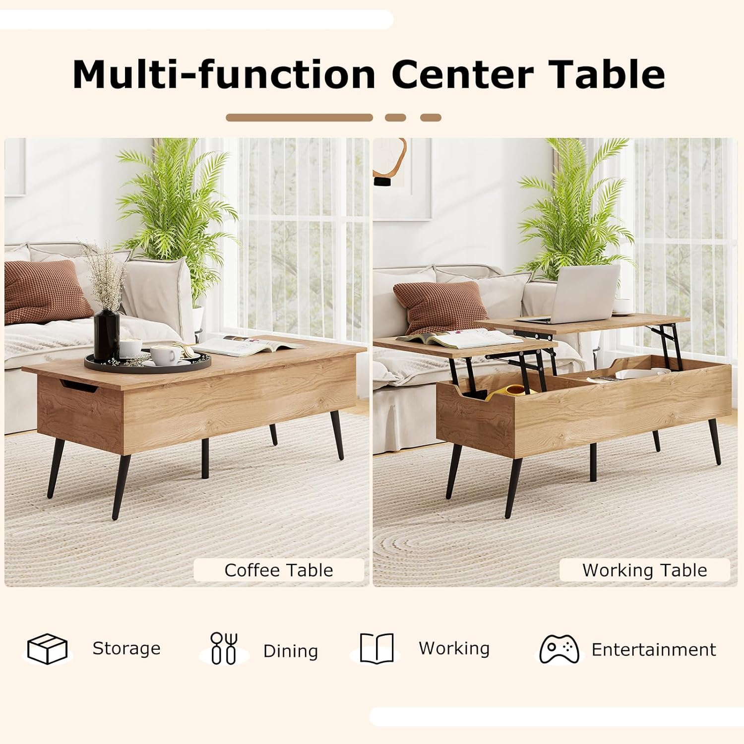 Costway Lift-Top Coffee Table Black