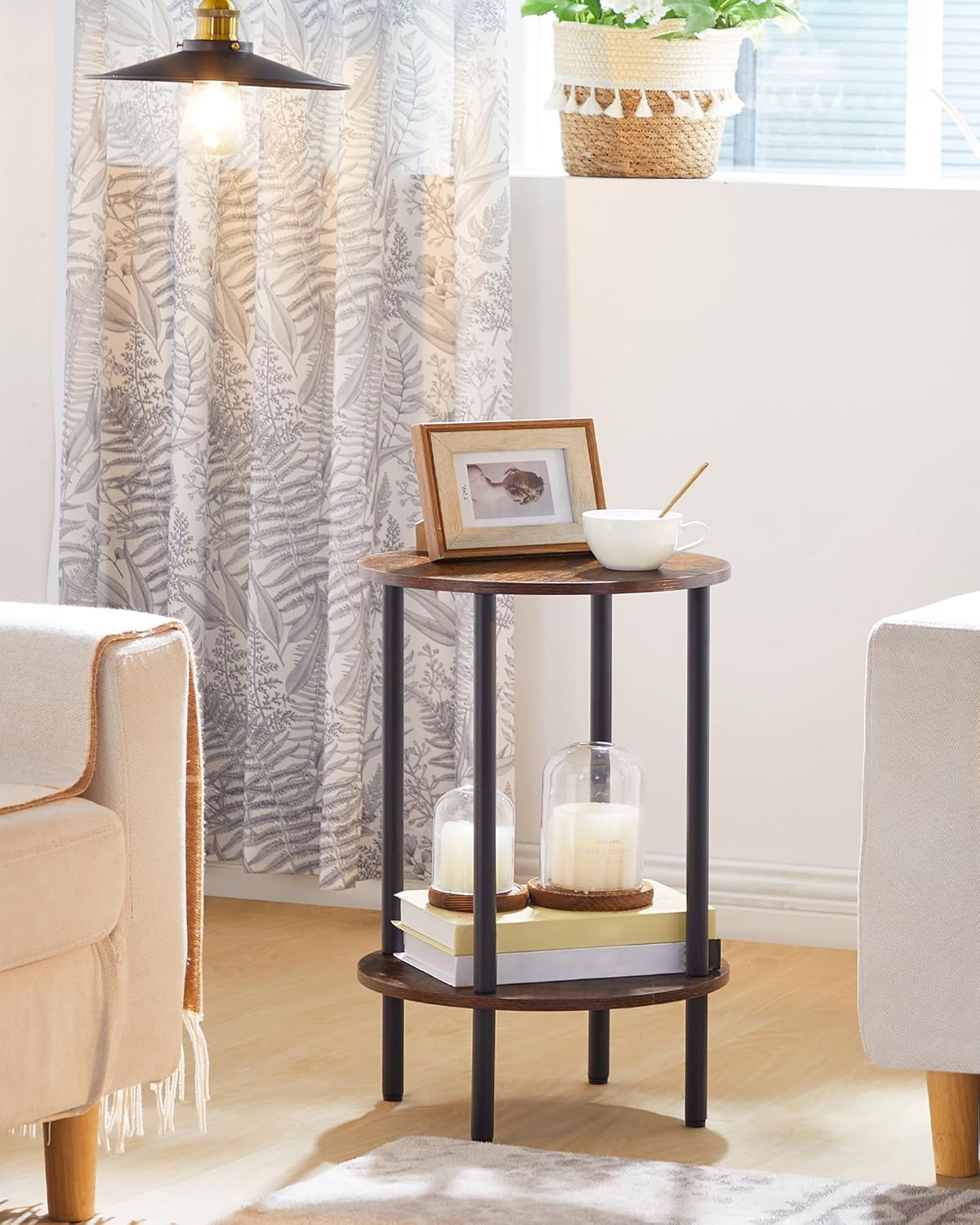 CHOEZON Round Side Table Set of 2 Brown & Black