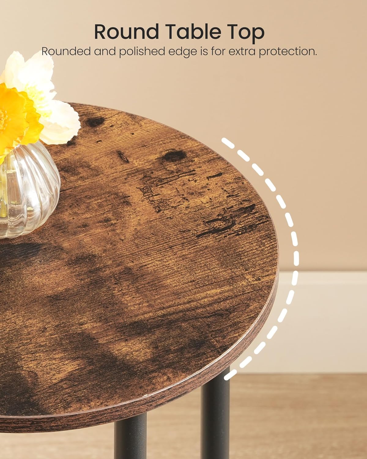 CHOEZON Round Side Table Set of 2 Brown & Black