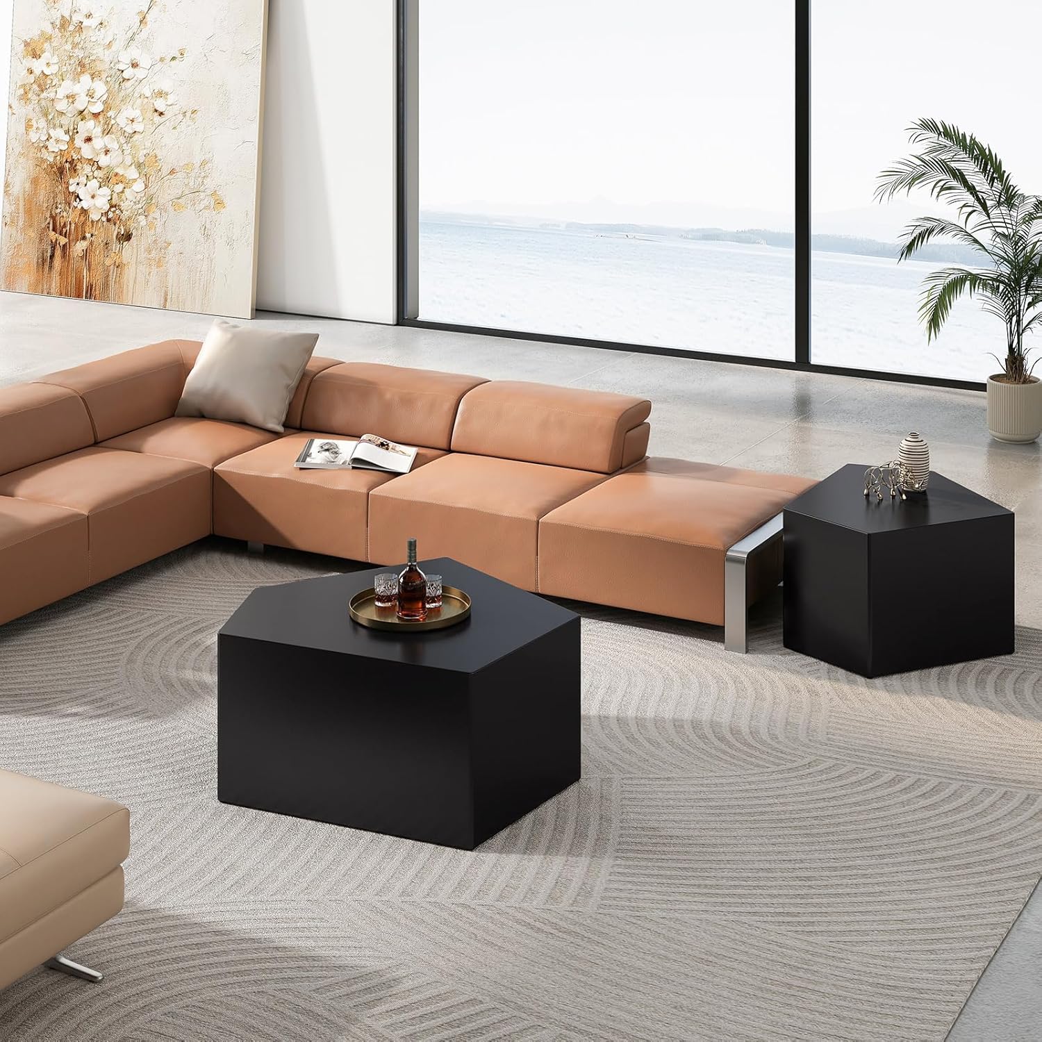 QVK Pentagonal Coffee Table Set – Black