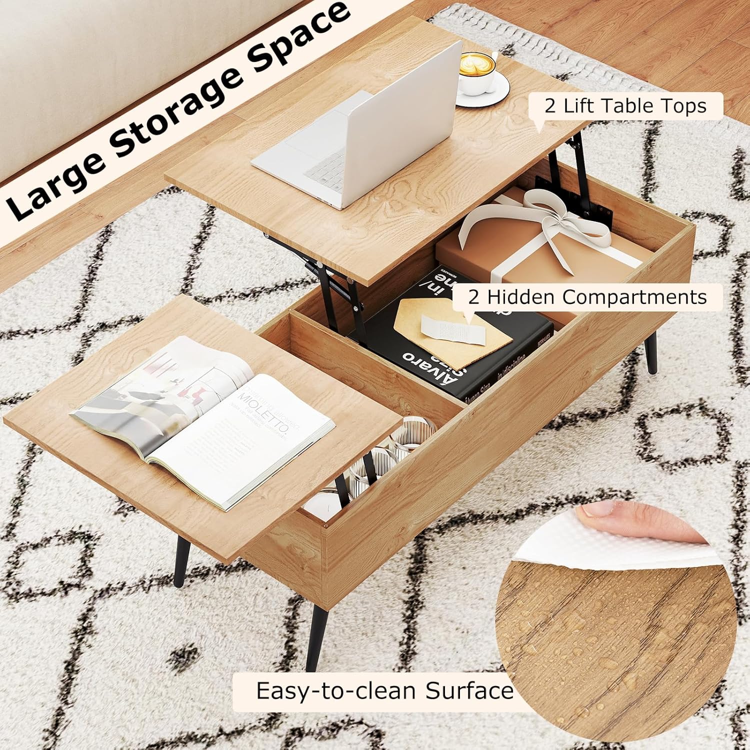 Costway Lift-Top Coffee Table Black