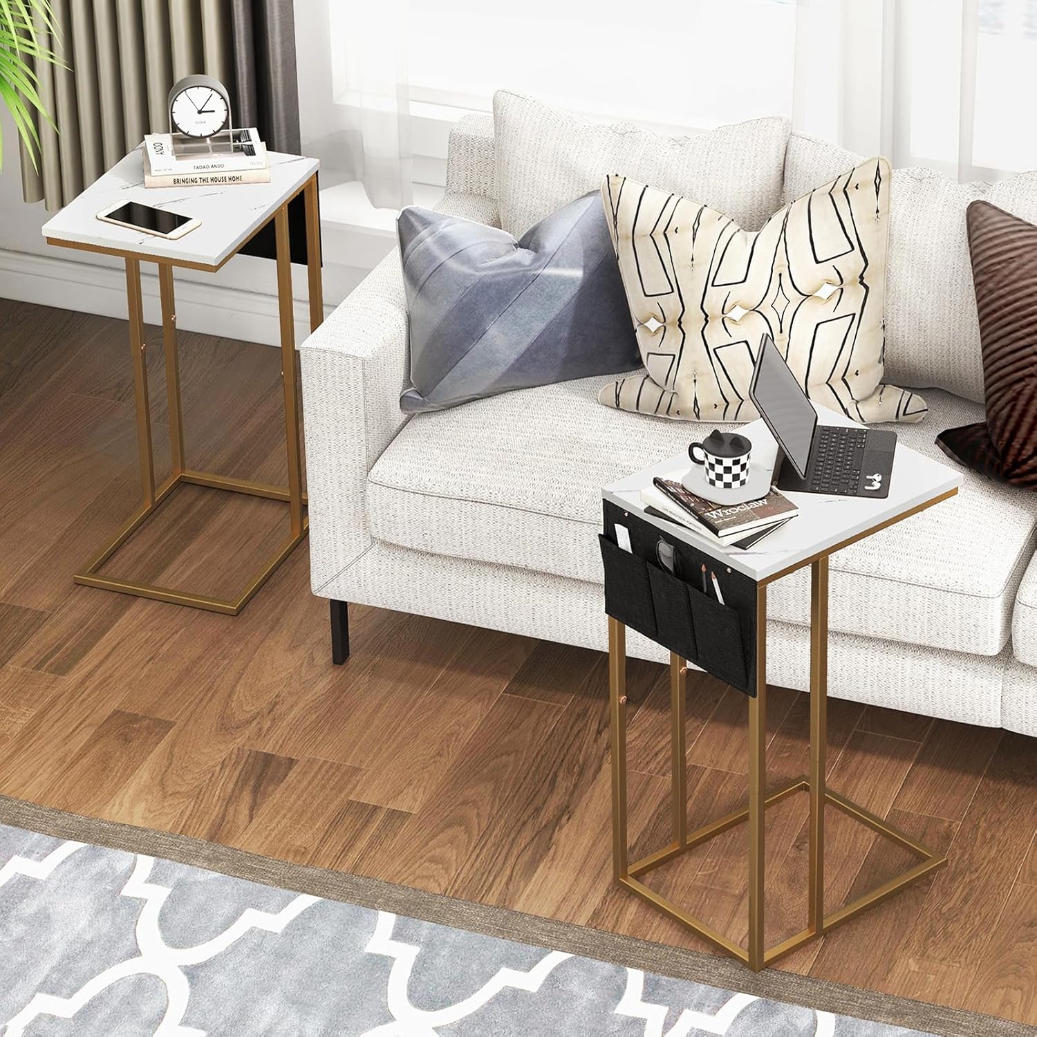 Livofloral C-Shape Side Tables Set 40×30×64 cm